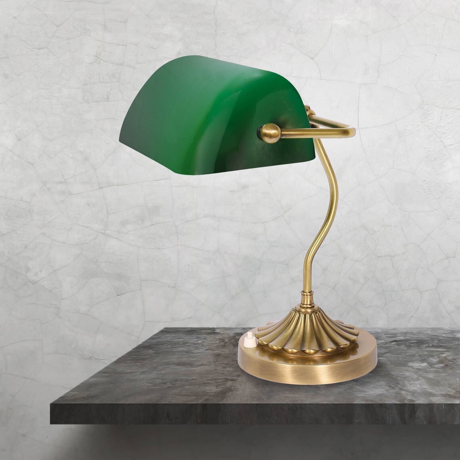 Bankerleuchte Gün Bronze H: 30 cm aus Messing Glas E27 Lampe, Tischlampe
