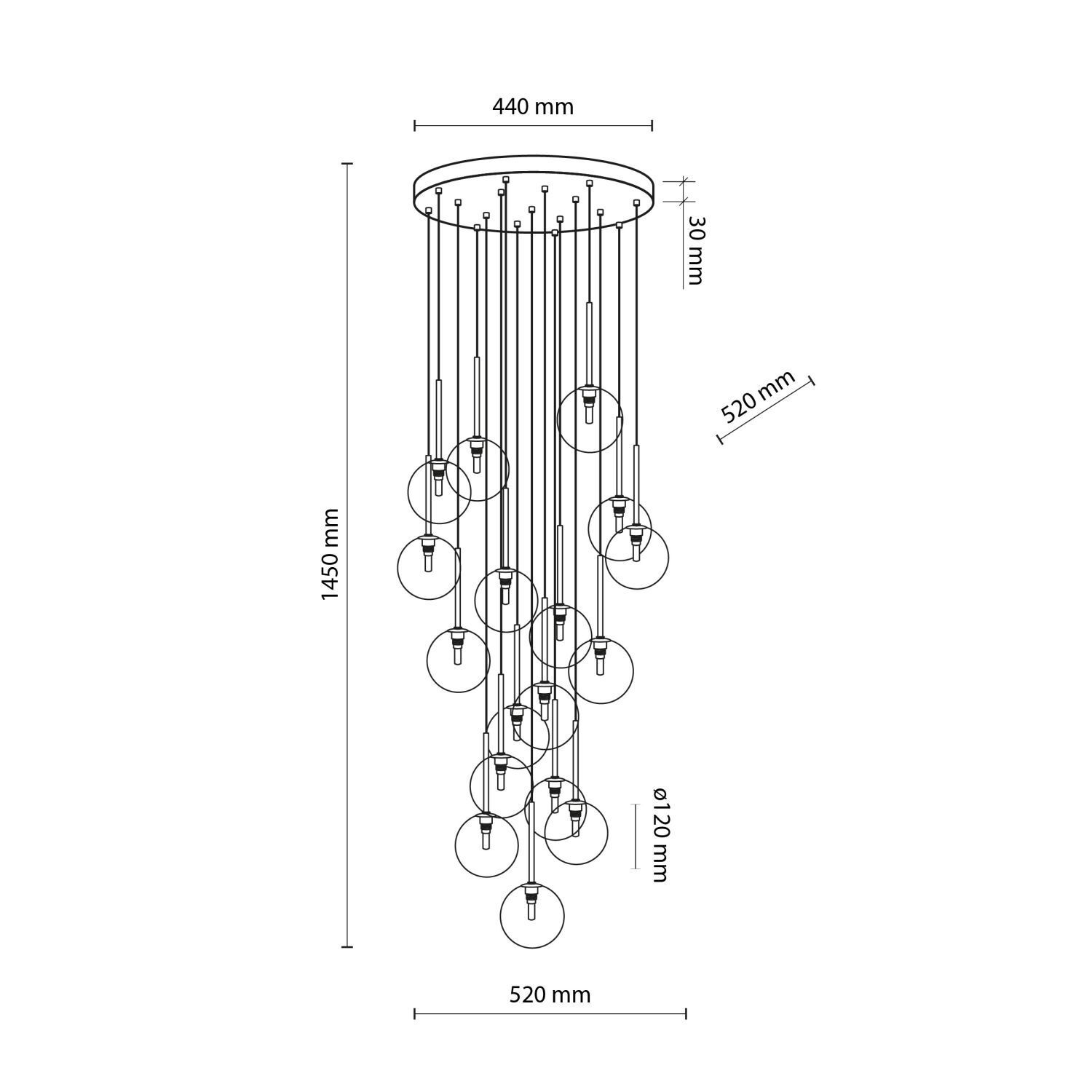 Lampe à suspendre verre métal Ø 52 cm H : max. 145 cm en noir or