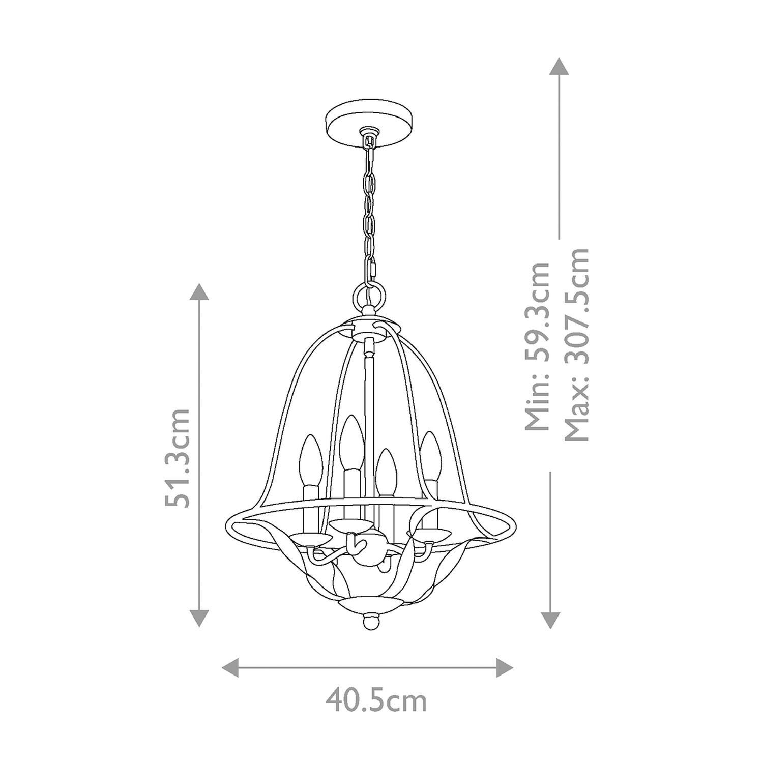 Lustre Shabby Chic blanc métal H : max. 307,5 cm 4x E14