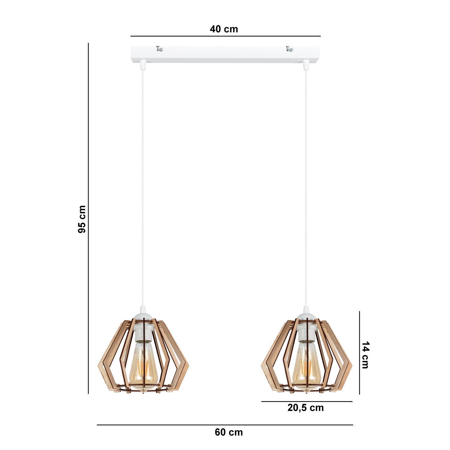 pendant light, Holzrahmen, zwei lampen, offener glühbirne, Käfiglampe
