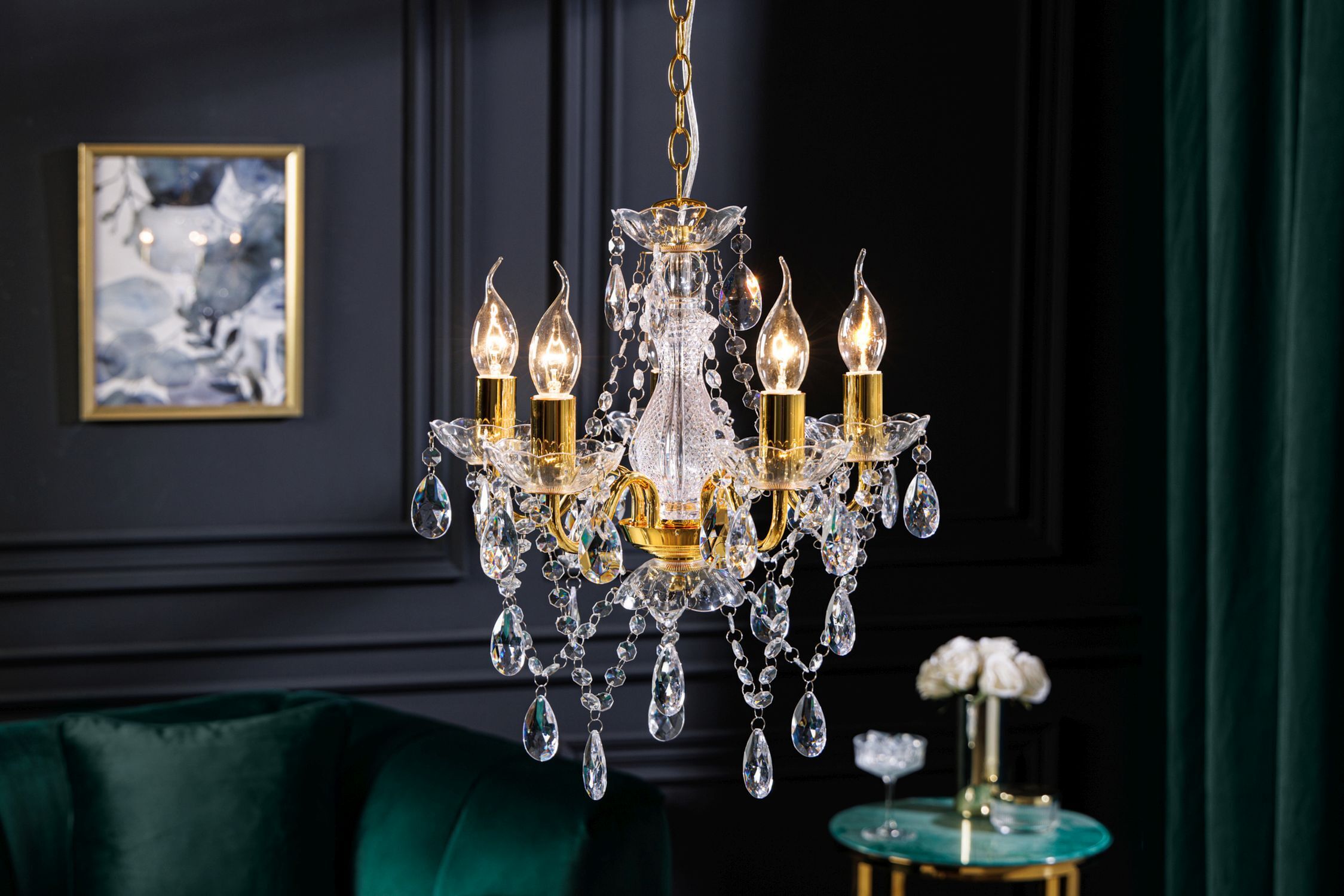 Lustre métal acrylique bougies 5 flammes E14 Leuchter, Lampe