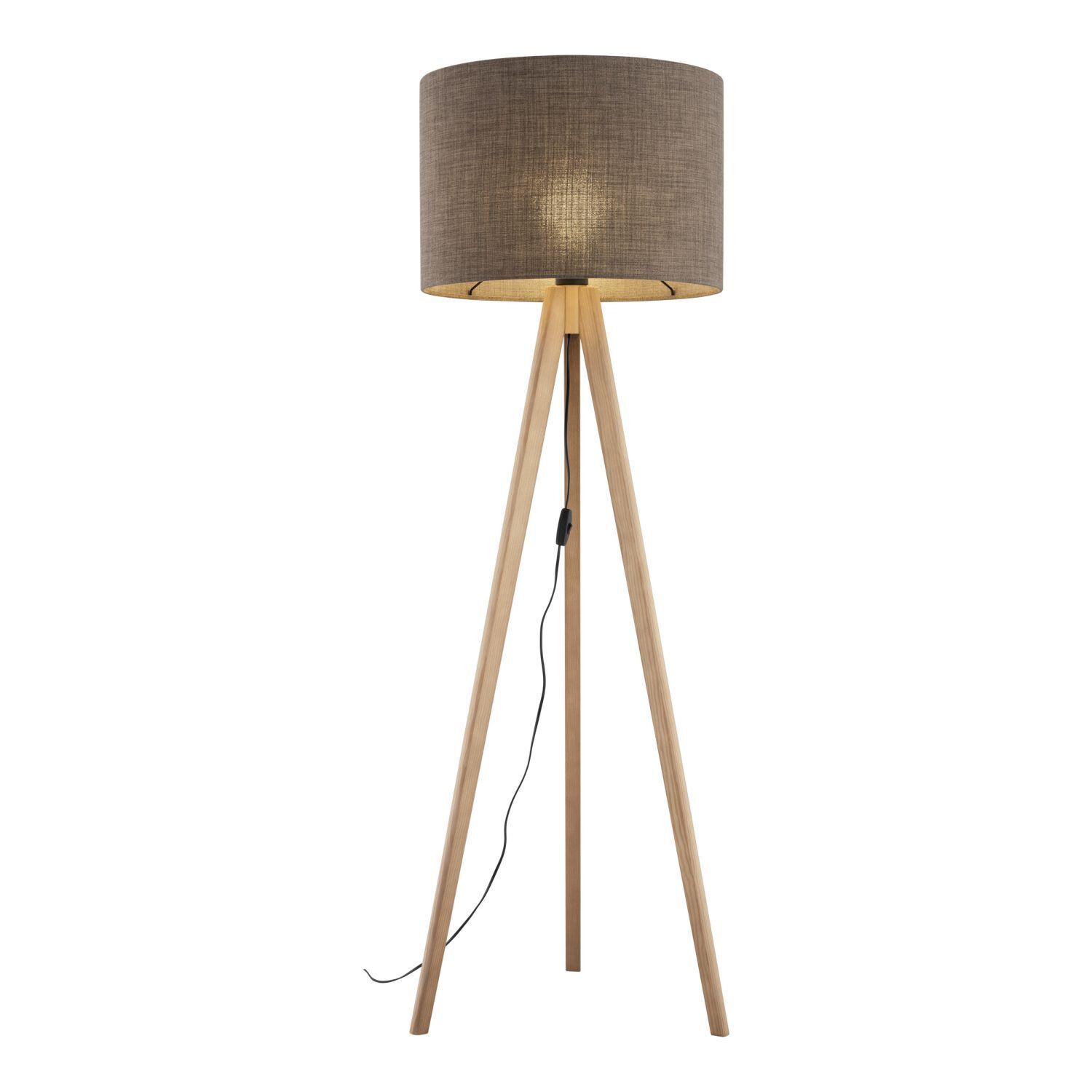 Lampadaire 145 cm trépied en pin brun E27 tissu bois