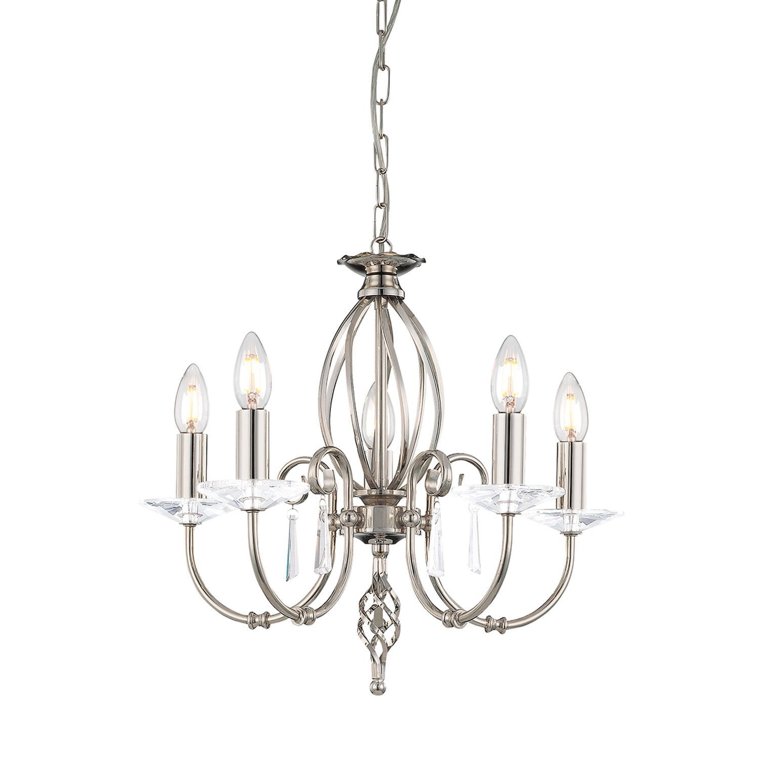 Lustre Premium en métal nickelé 5 flammes