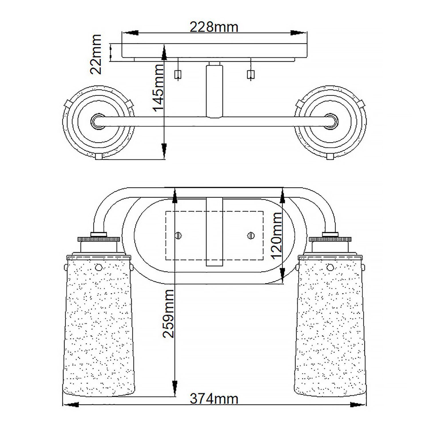 Applique salle de bain L : 37,4 cm IP44 E27 en chrome CAD-Diagramm, Diagramm, Handlung