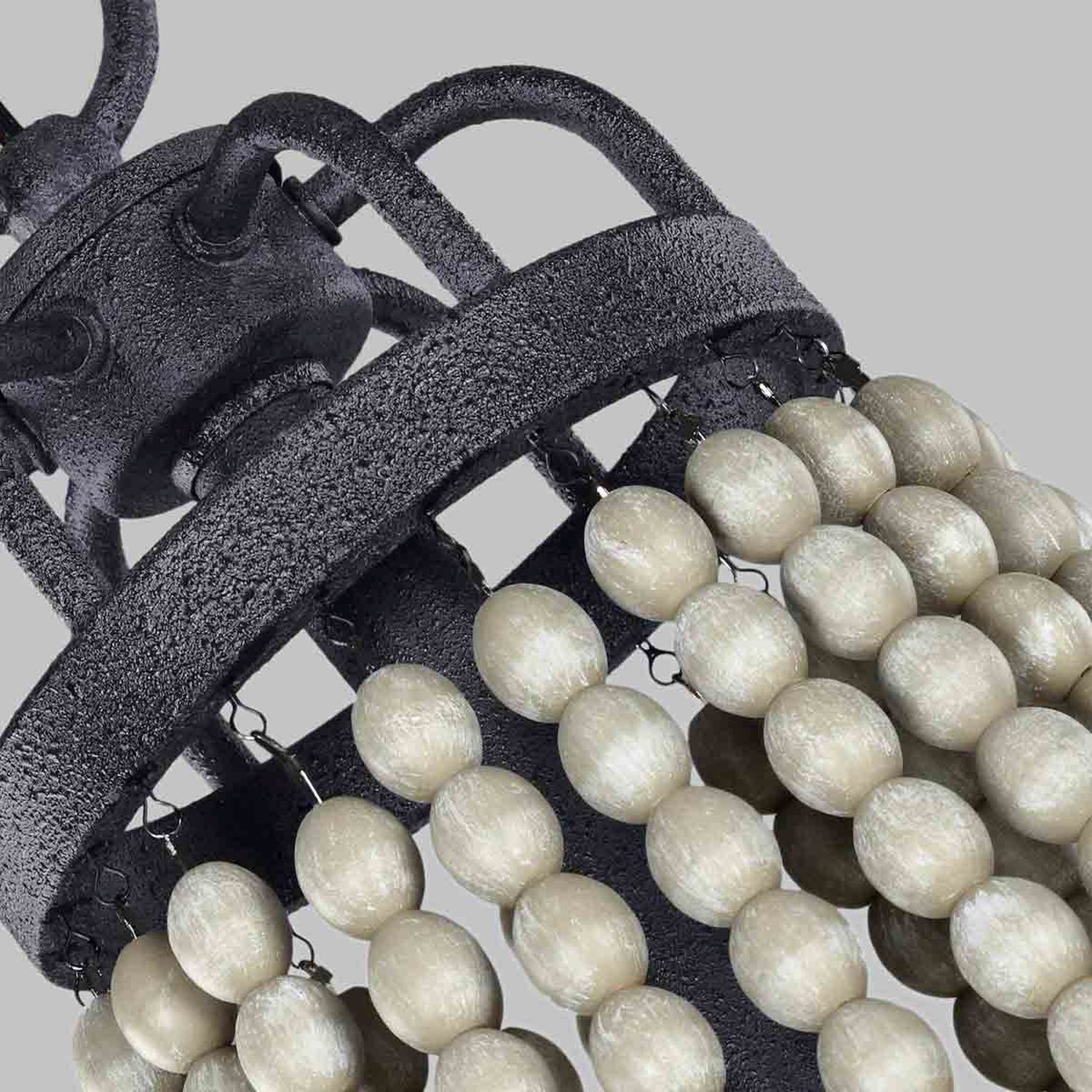 Grand lustre Ø 82,3 cm Rustique Métal Bois Gris antique Zubehor, Perle, Schmuck