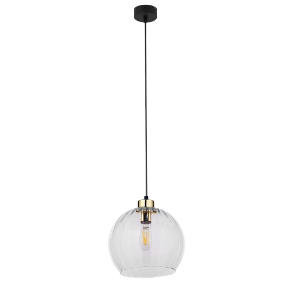 Pendelleuchte, Glasglobe, klar Glas, schwarzes Kabel, Deckenleuchte