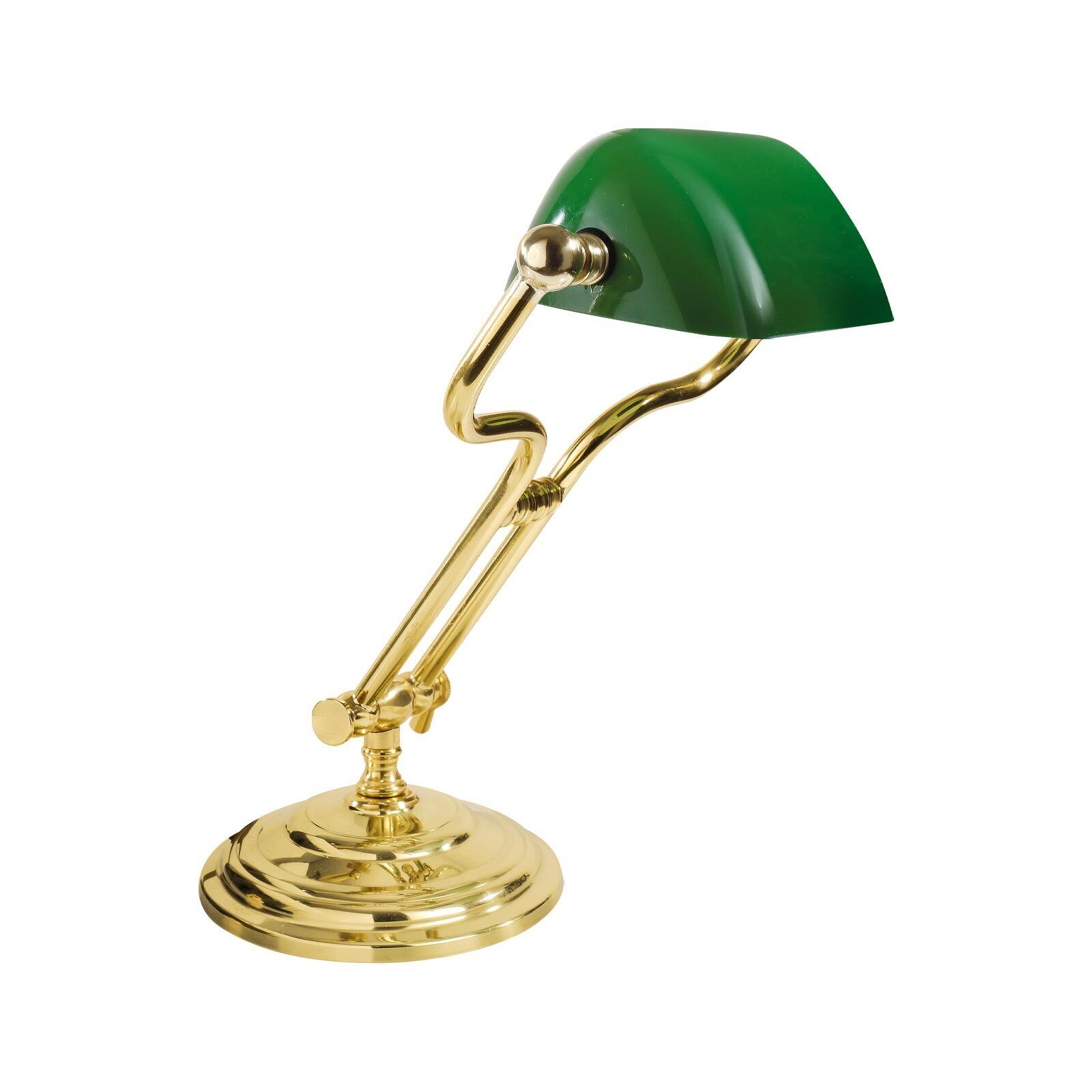 Lampe de banquier Vert H : 35 cm réglable Laiton véritable Verre E14