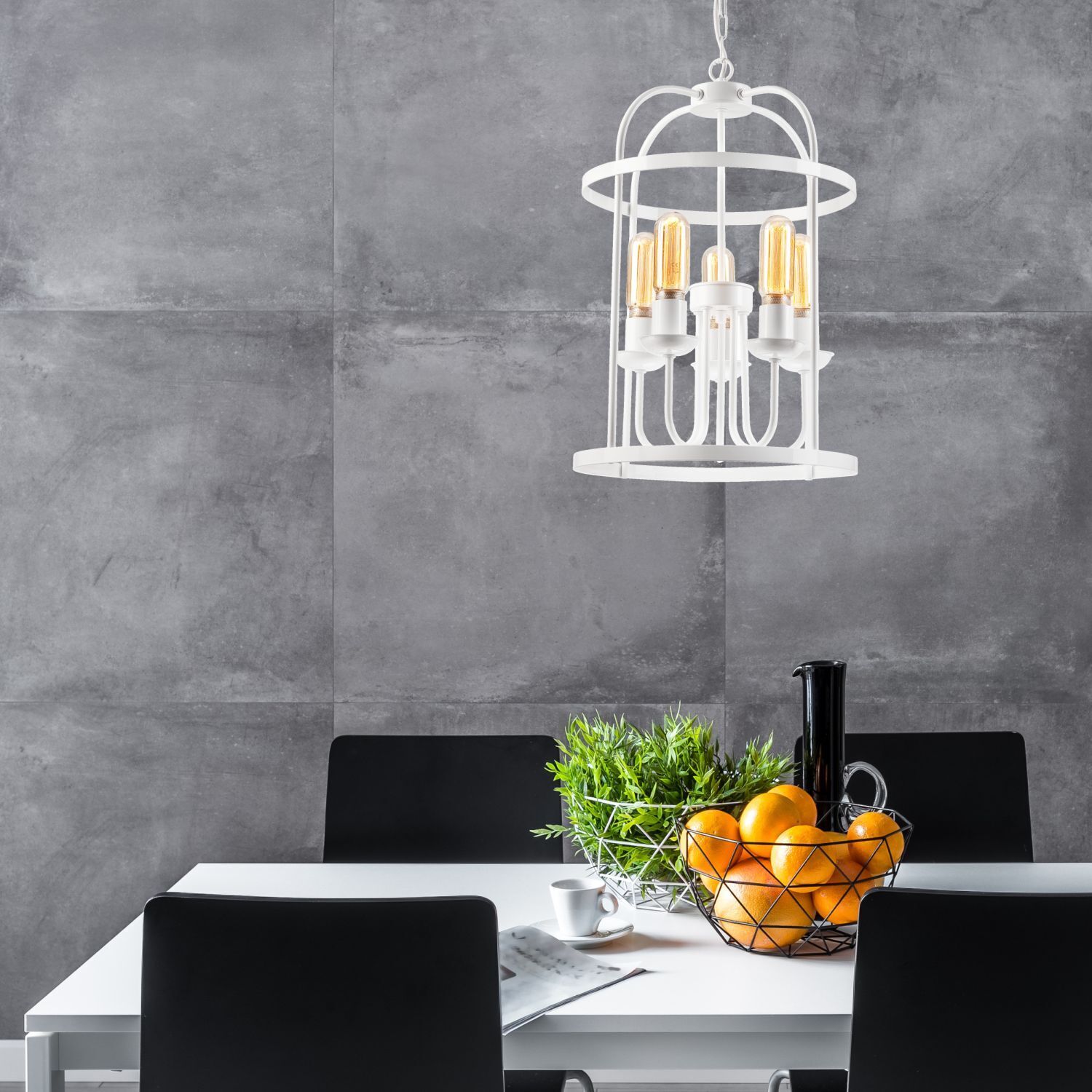 Suspension Blanc 5 flammes E27 Métal Rustique Ø 35,5 cm