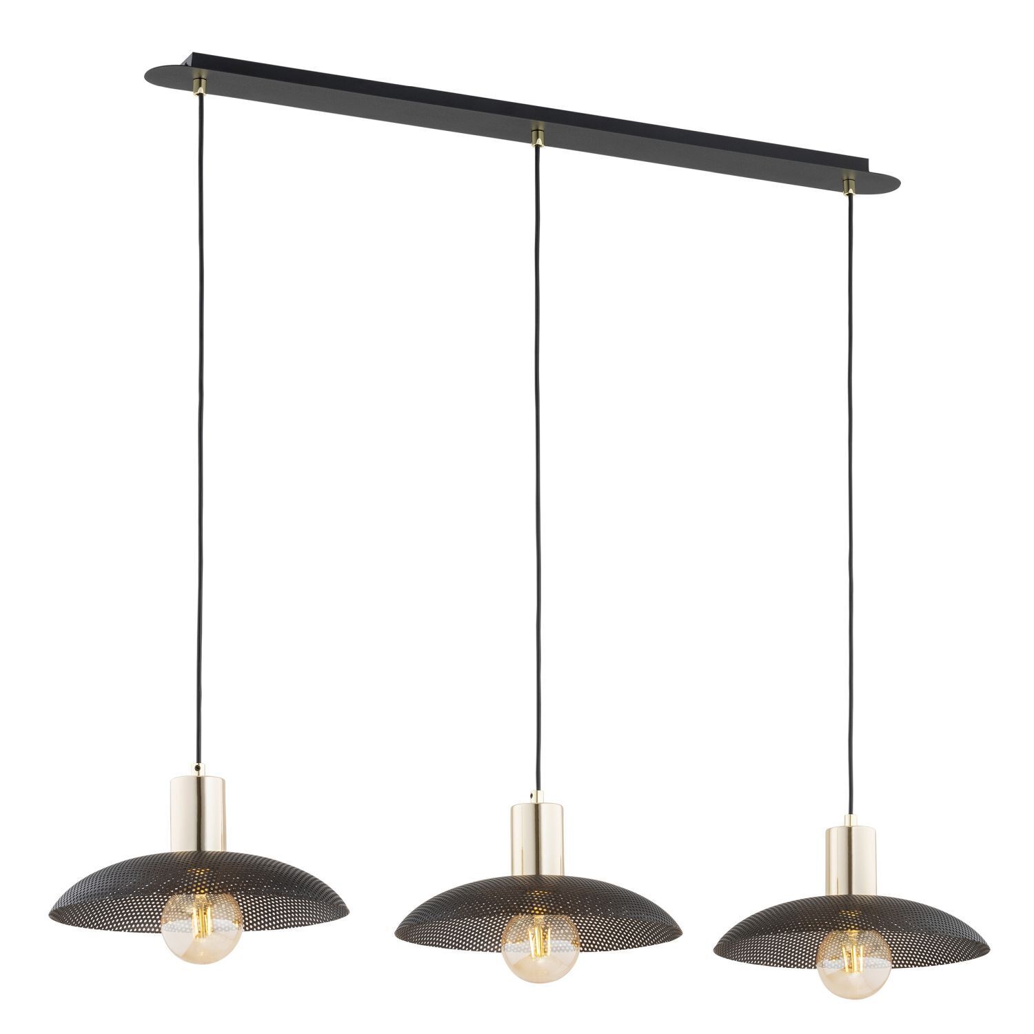 Suspension 3 flammes L : 90 cm Métal noir or E27