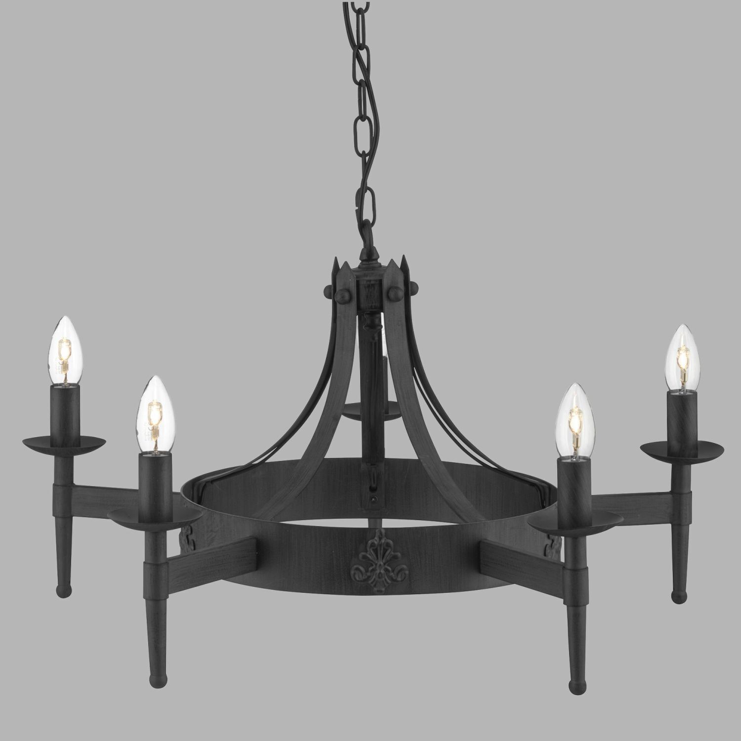 Lustre rond Ø 67 cm fer forgé massif 5x E14
