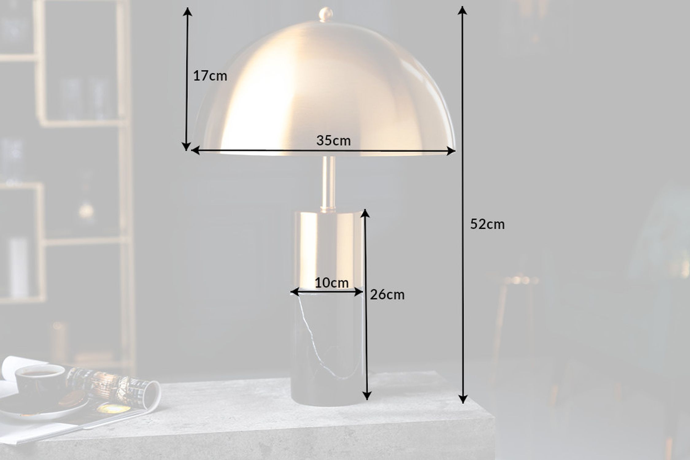 Lampe de table métal noir or liseuse E27 hauteur 52 cm