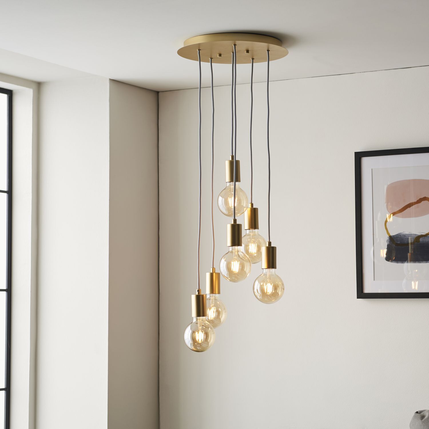 Lampe à suspendre en métal doré réglable design rétro pour 6x E27
