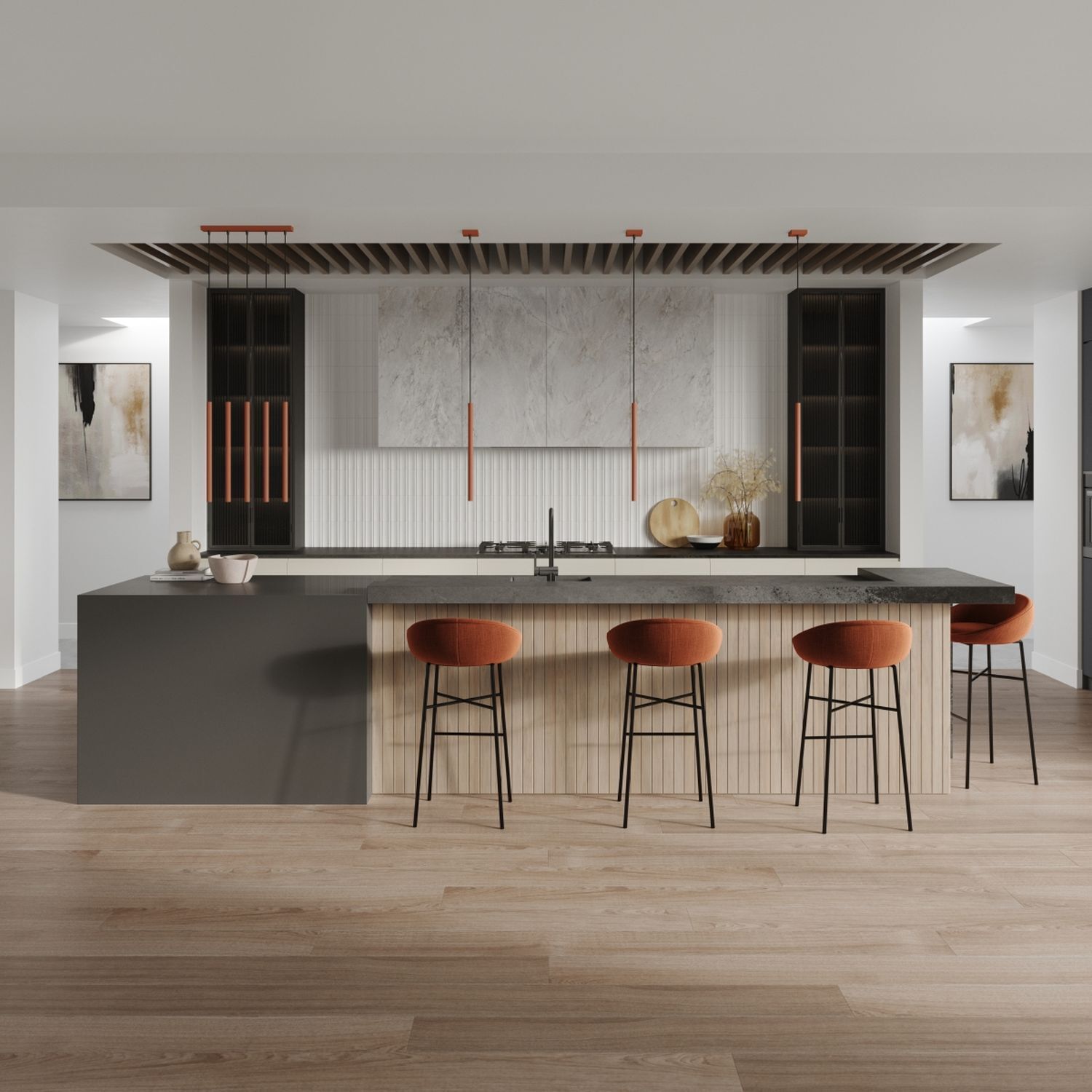 Runde Hängelampe Ocker Stahl G9 Ø2,5 cm akzentuiert kitchen, island, barhocker, rohrlampen, naturholz