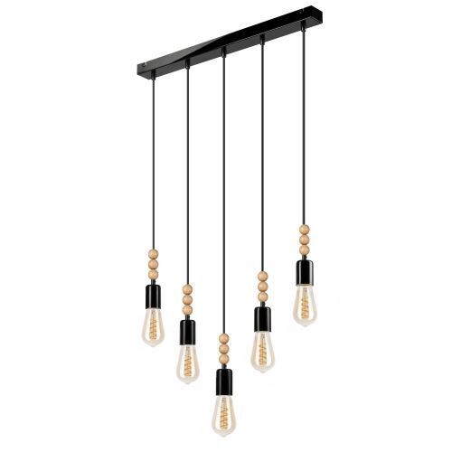 Noir Lampe suspendue en bois 5-flmg longue table à manger