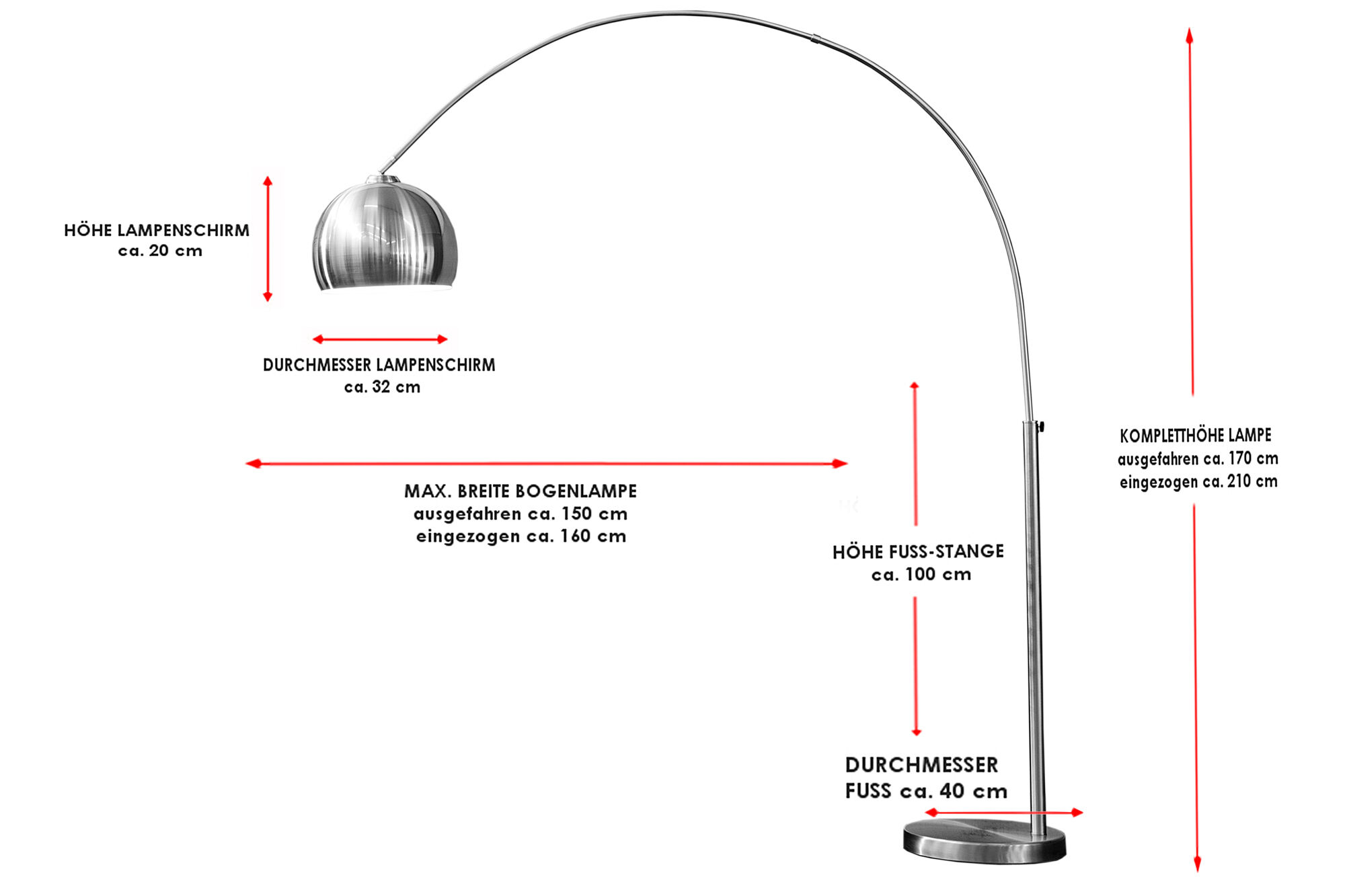 Elégante lampe sur pied Retro 170cm courbée