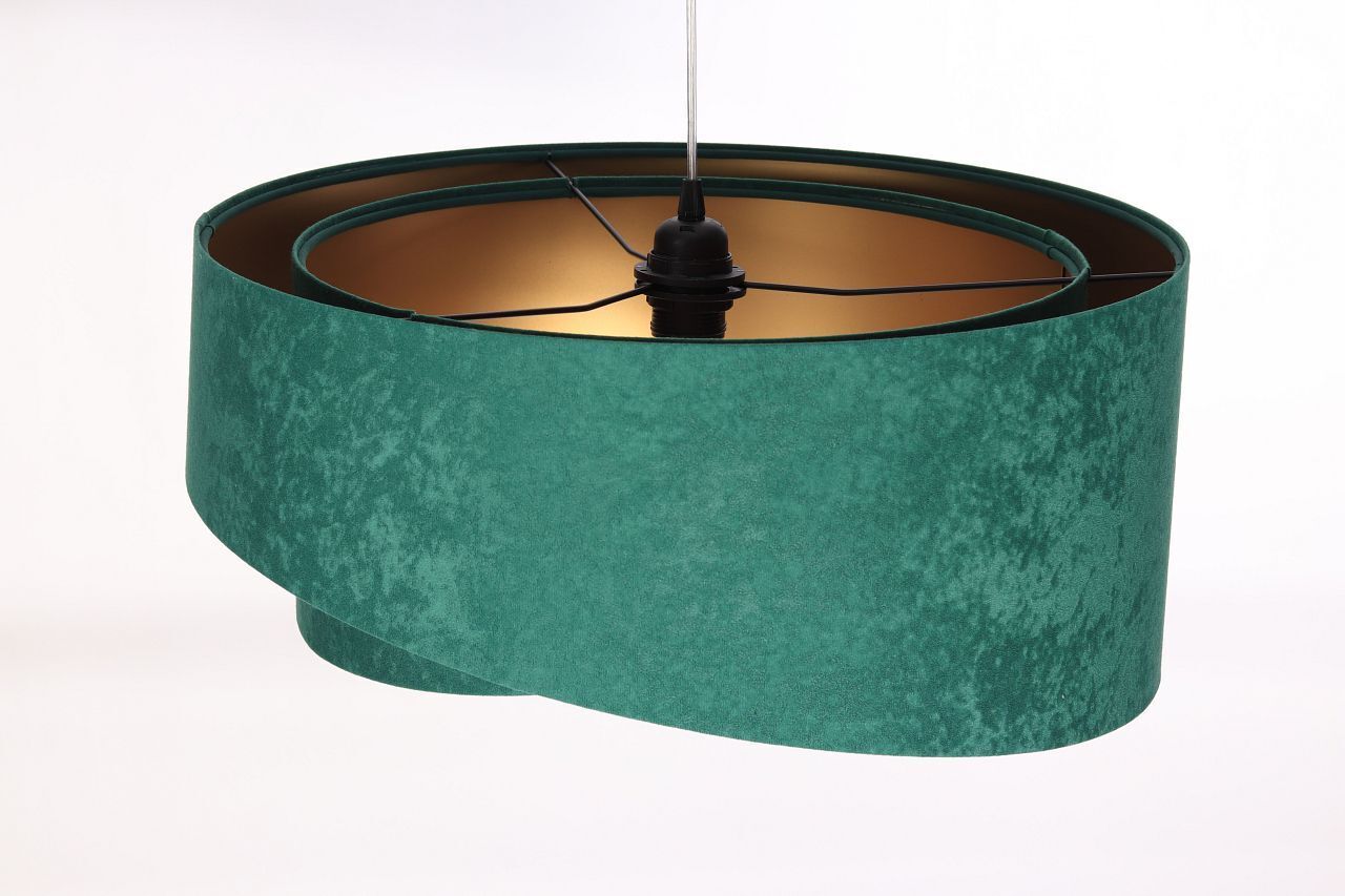 Suspension Tissu E27 rond D : 50 cm Vert Or Aspect velours