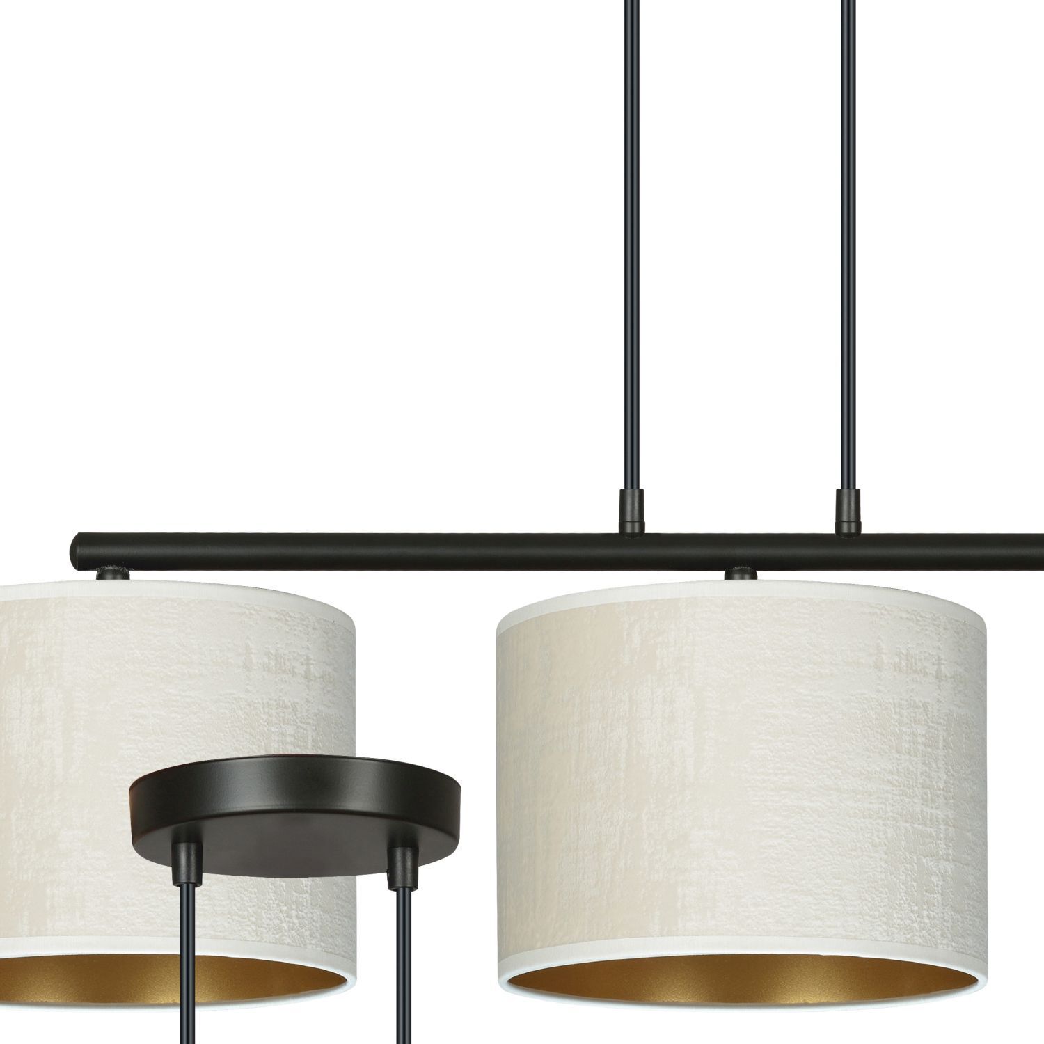 Lampe à suspendre tissu métal L : 72 cm noir blanc or 3x E27