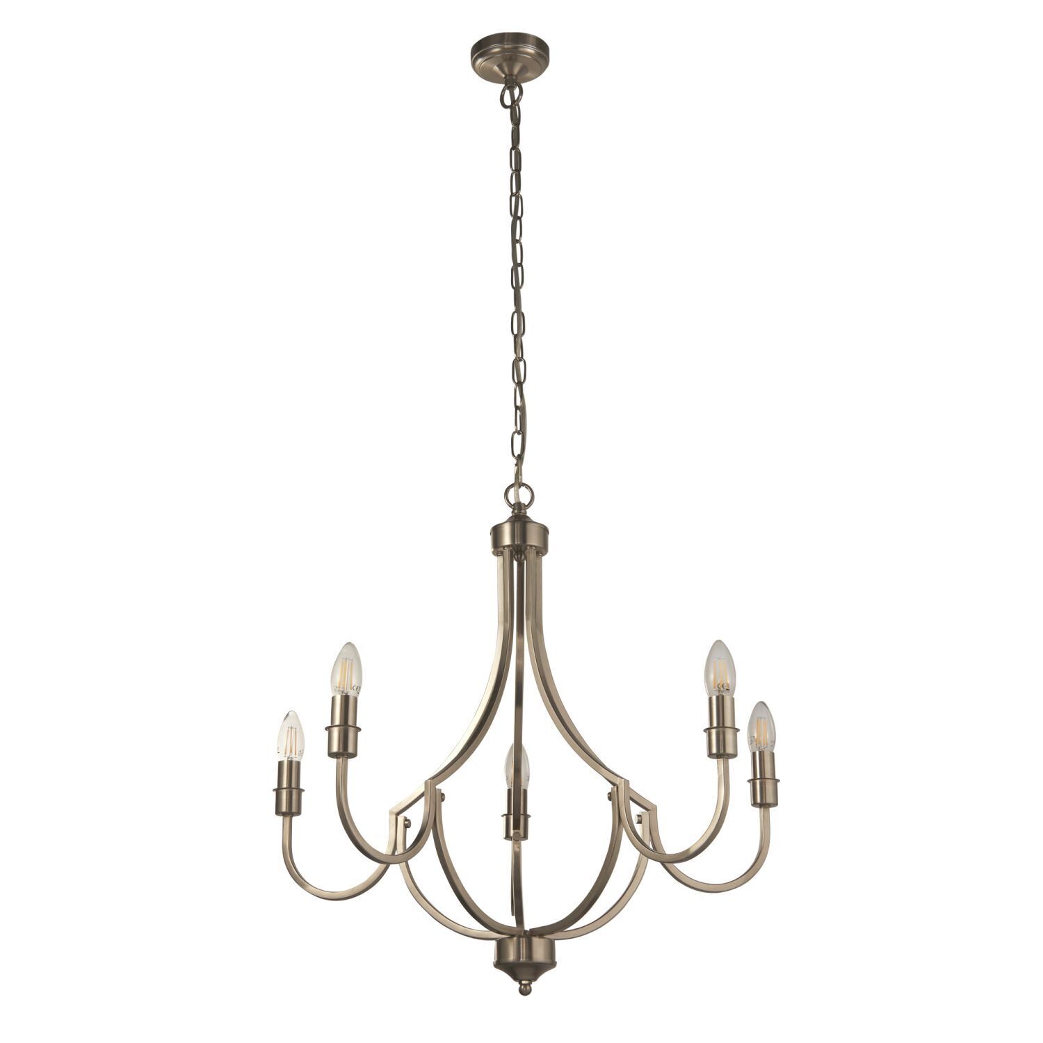 Lustre Métal Rustique Ø 65 cm en argent 5 branches E14