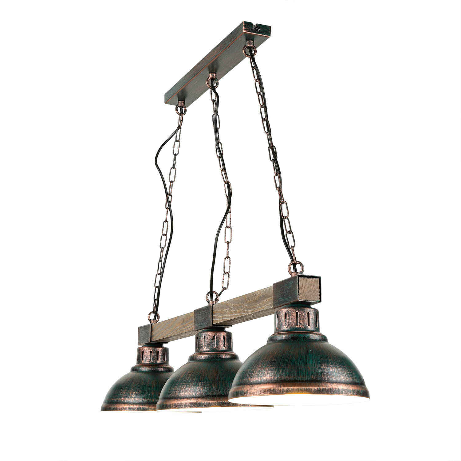 Grande lampe suspendue 3-flmg avec bois vintage HAKON