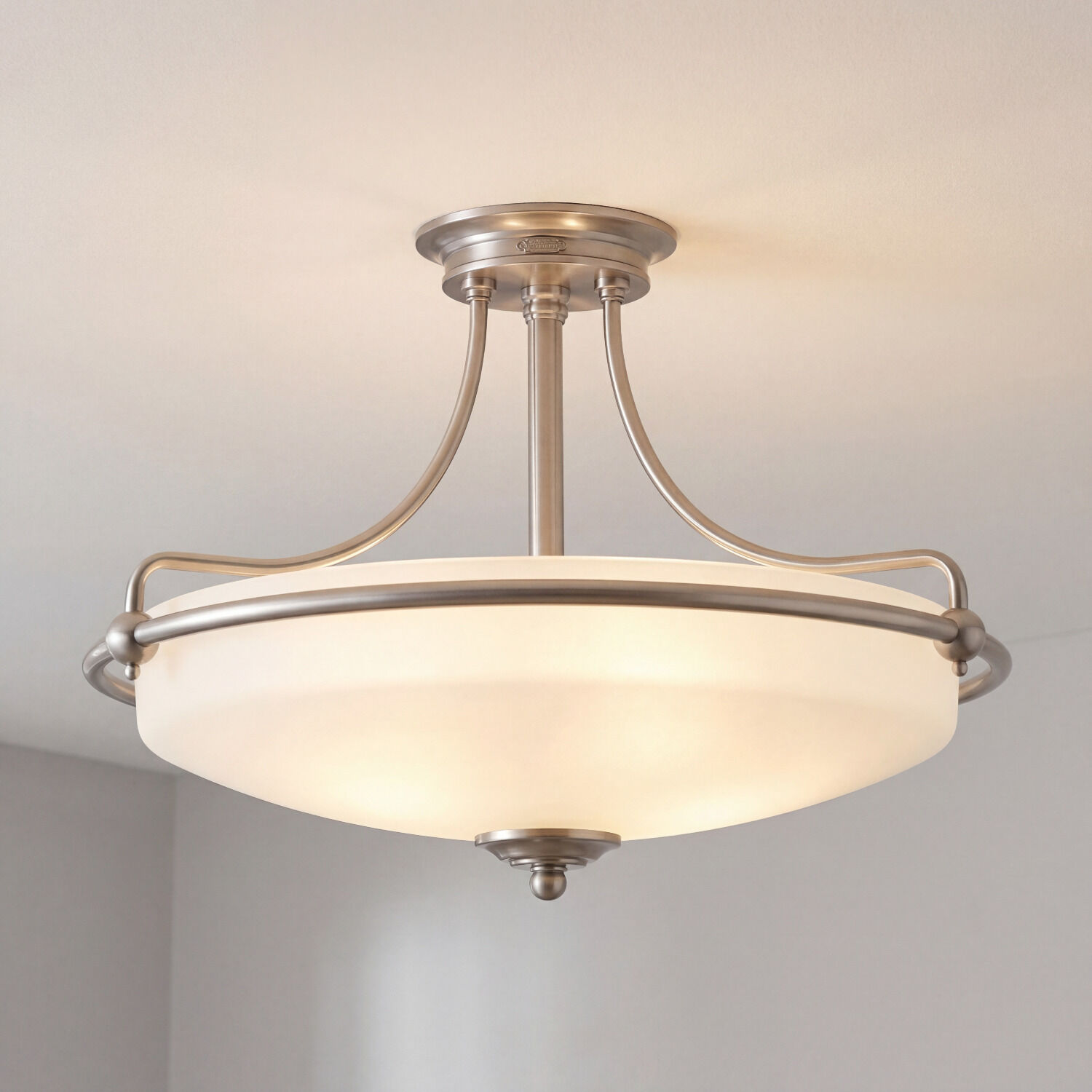 deckenleuchte, metallic, silbergrau, rund, glasschirm