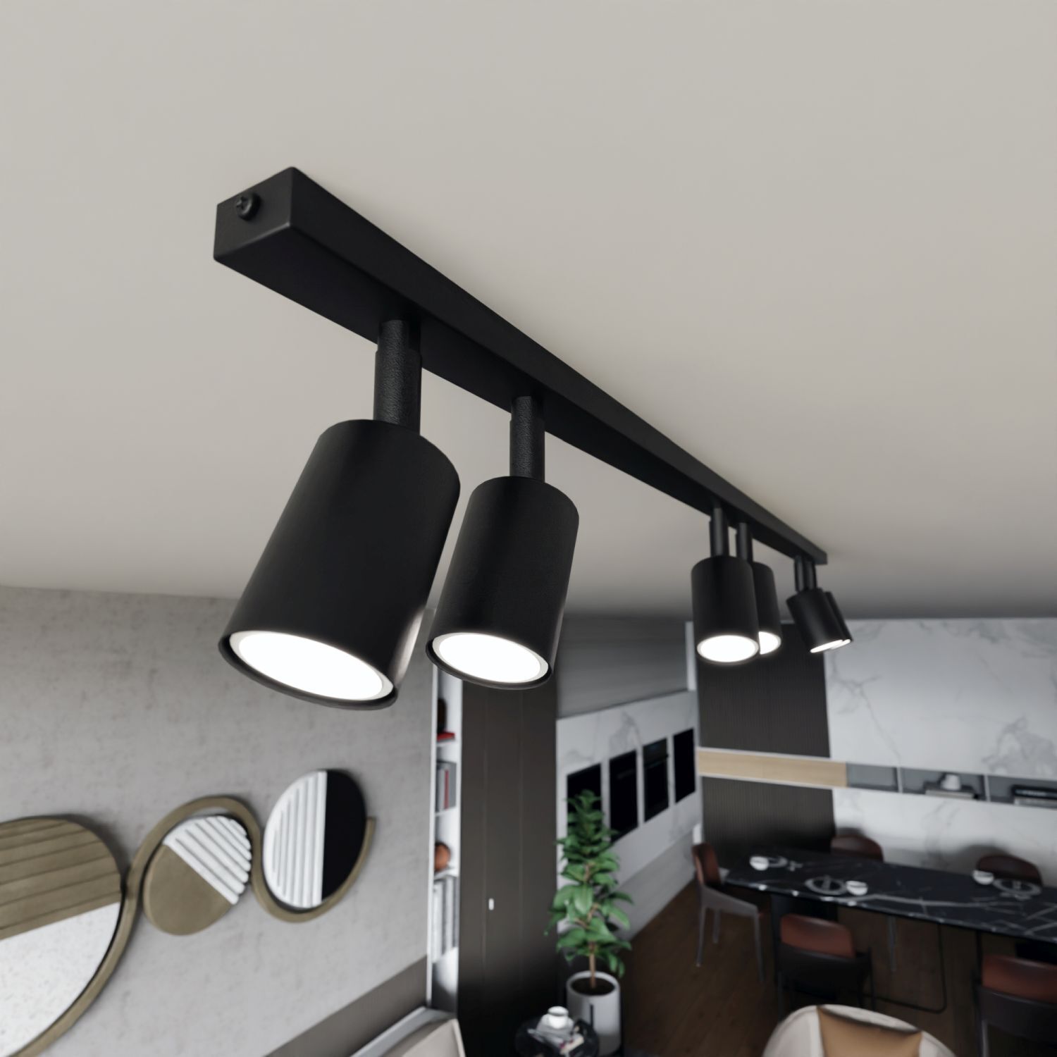 Plafonnier métal 116 cm de long noir GU10 6 flammes