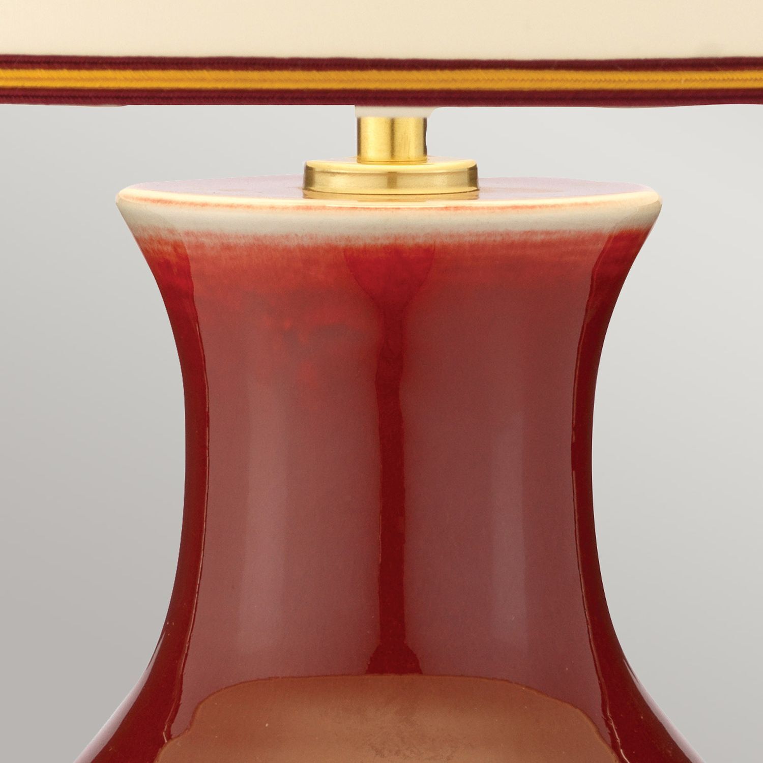 Lampe de table Porcelaine 56 cm Rouge Ecru E27 Abat-jour en tissu