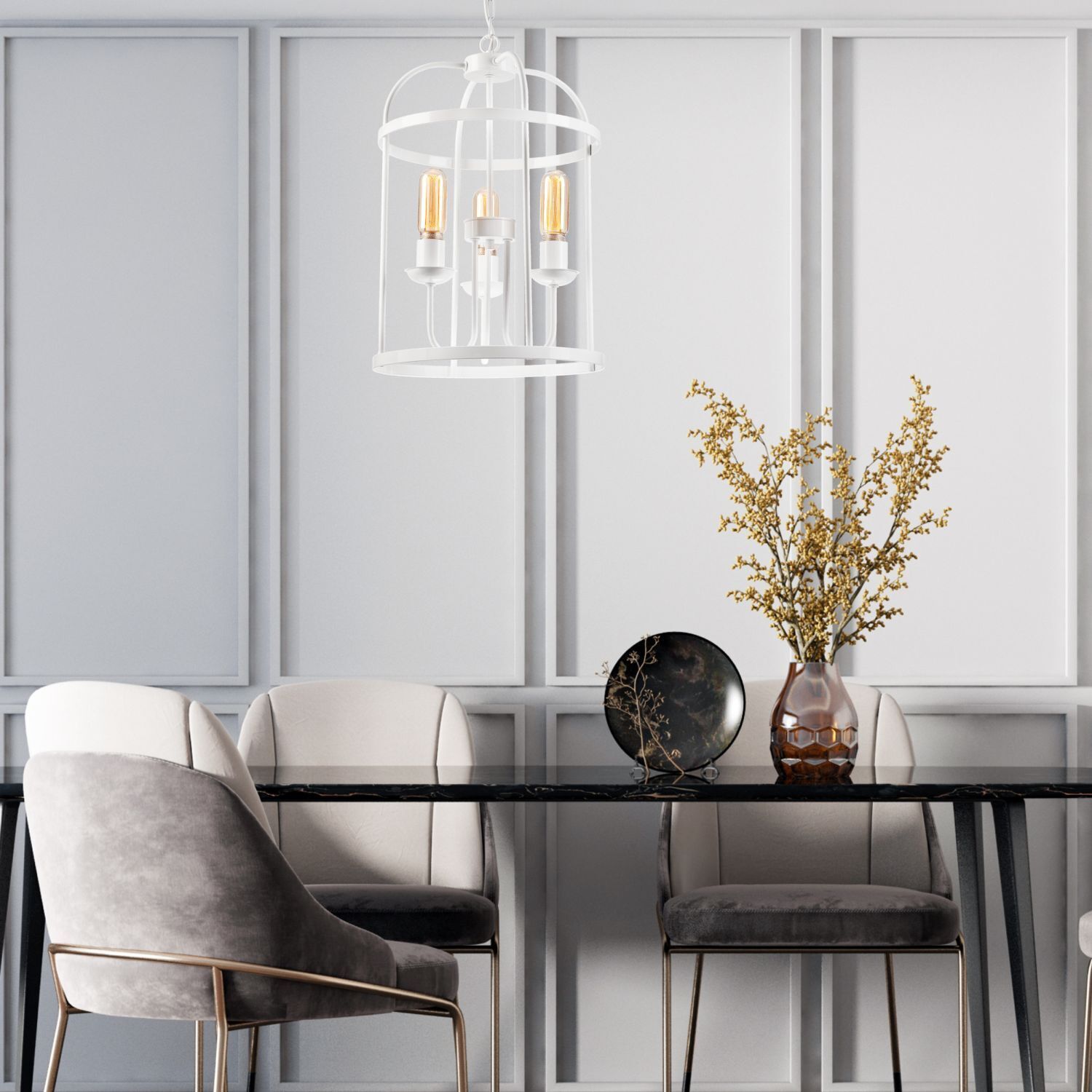 Lampe à suspendre métal blanc Ø 35,5 cm 3-flamme E27 Rustique