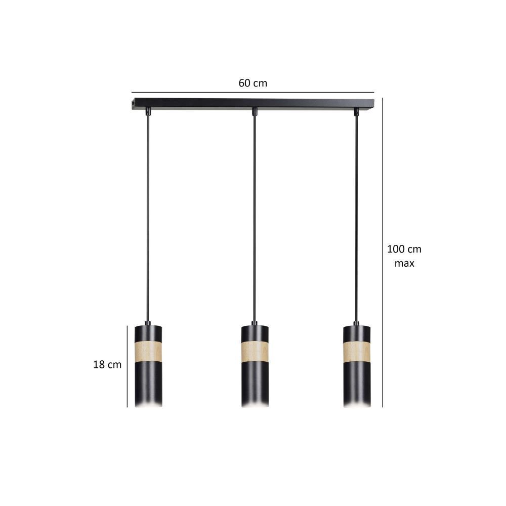 Suspension Noir Scandinave 3 flammes GU10