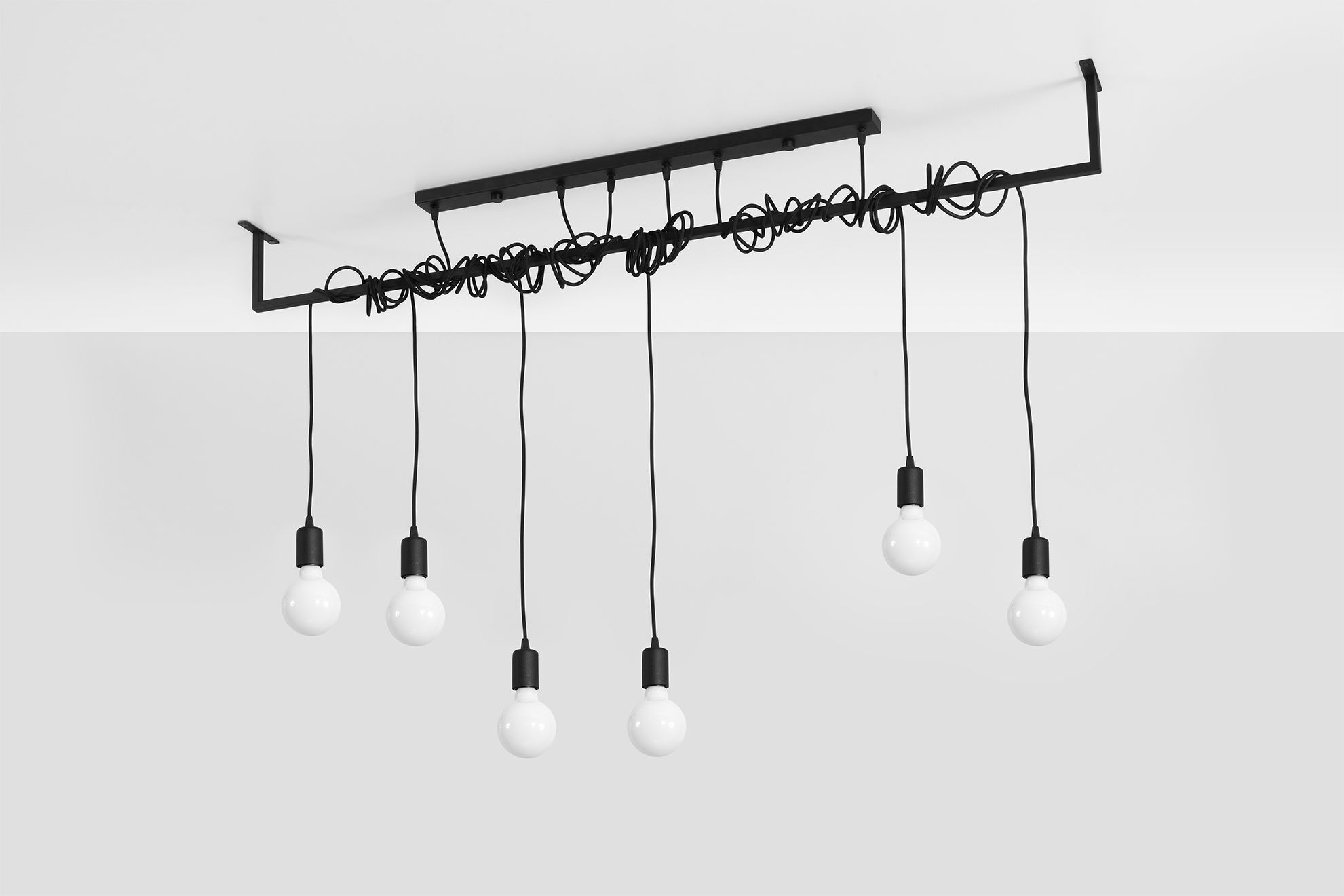 Grande lampe à suspendre 150 cm 6 suspensions réglables Noir E27