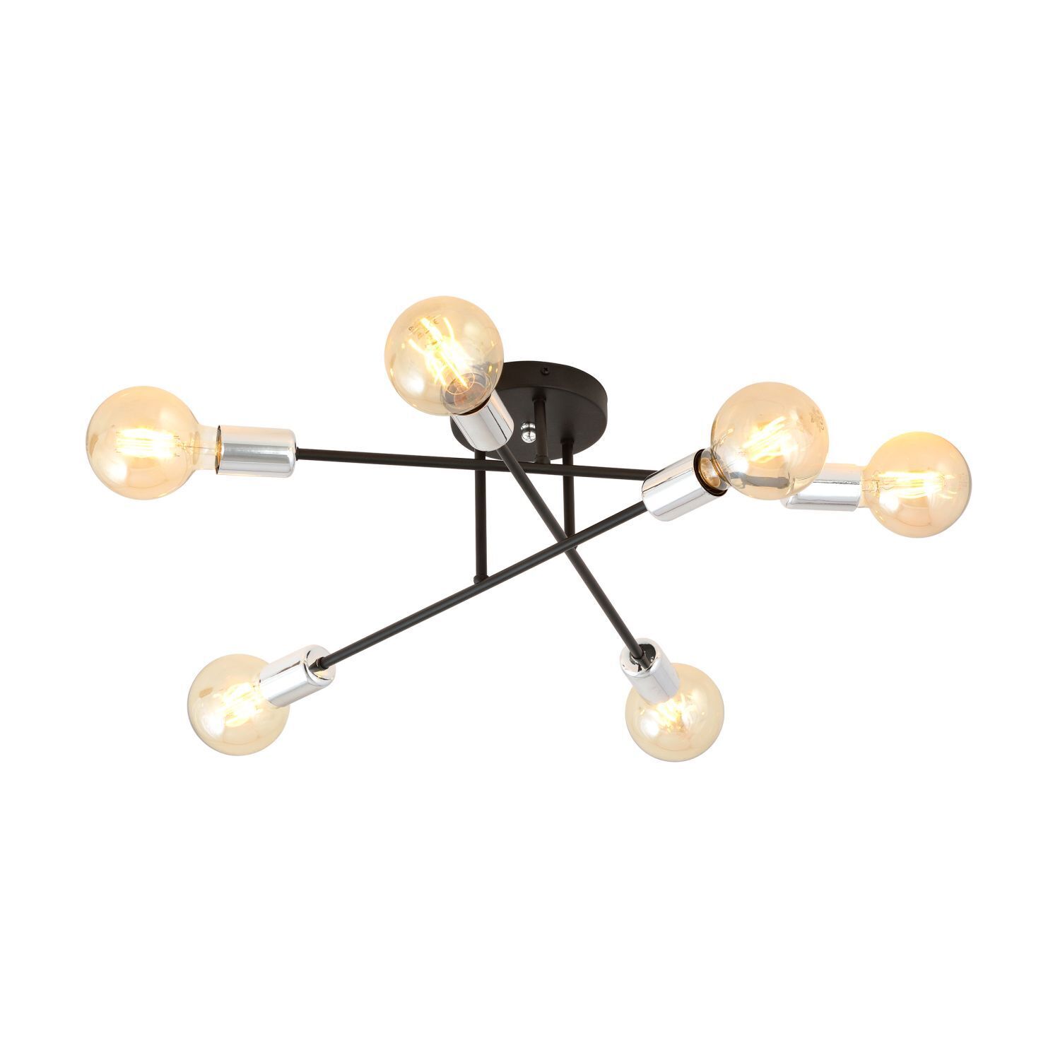 Plafonnier Métal Noir Argenté 6 flammes Rétro E27