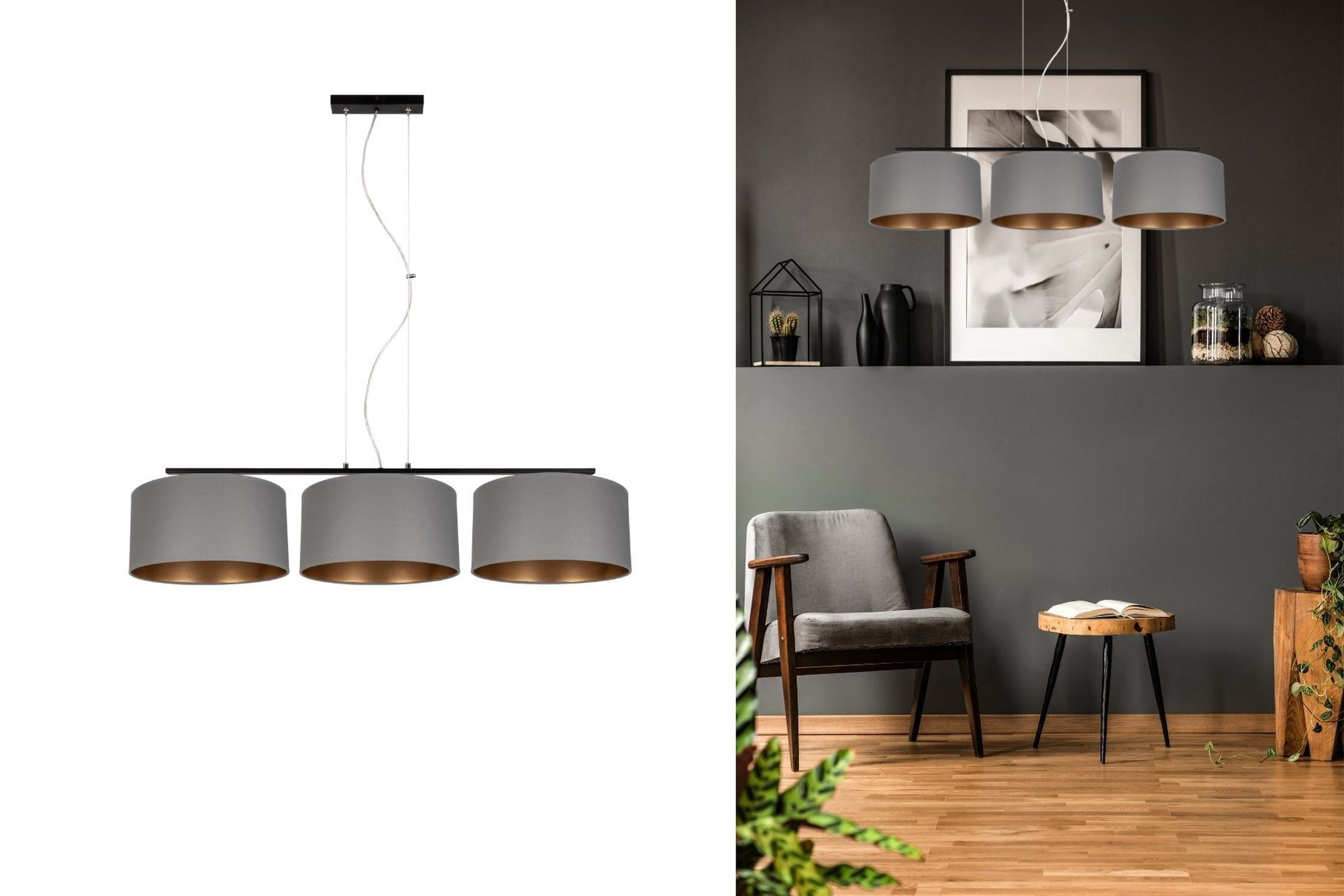 Confortable lampe à suspendre tissu gris or E27 100 cm de long Lampe, Drinnen, Innenarchitektur, Kronleuchter