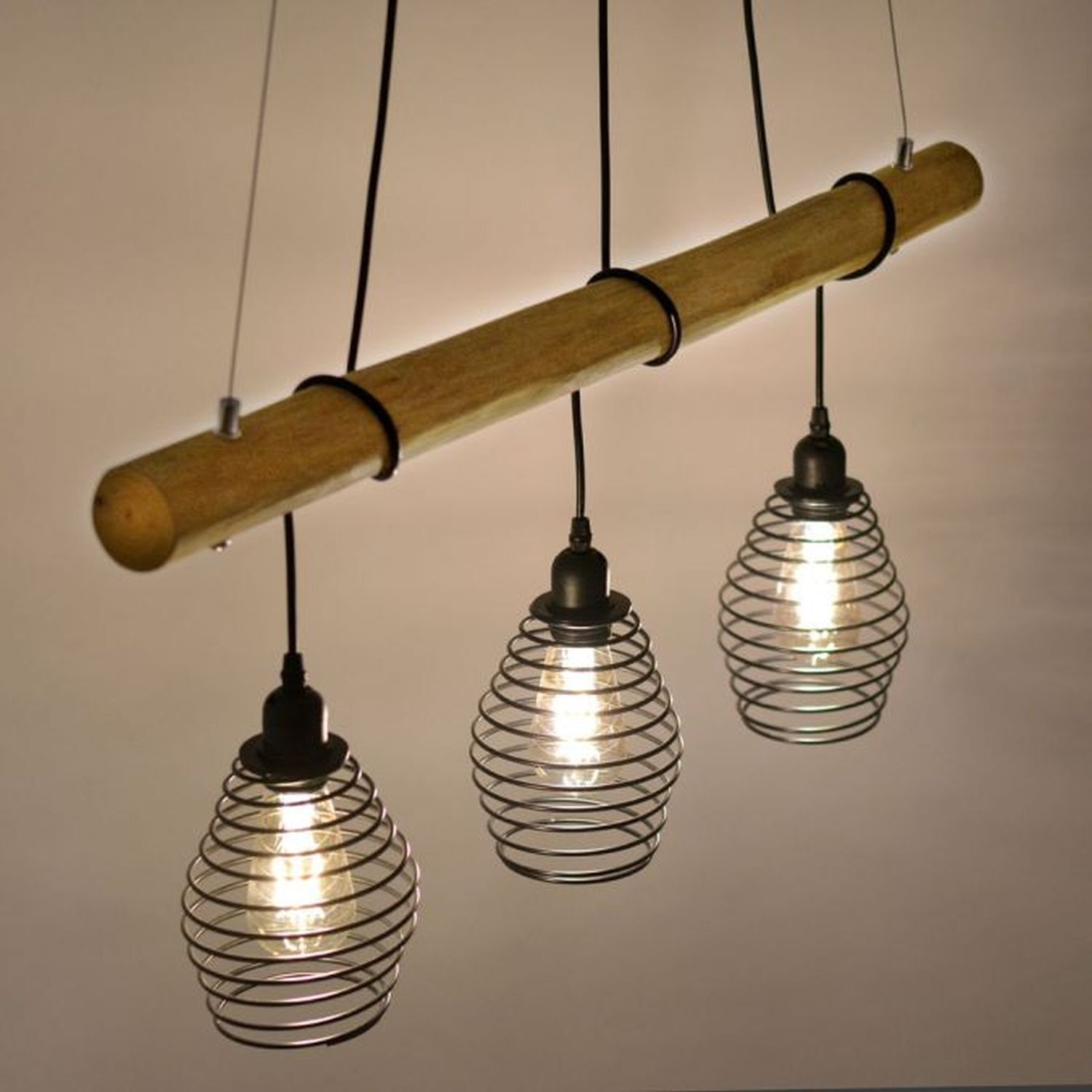 Suspensions E27 90 cm Noir Naturel Vintage Lampe, Kronleuchter, Mace Club, Waffe, Leuchte