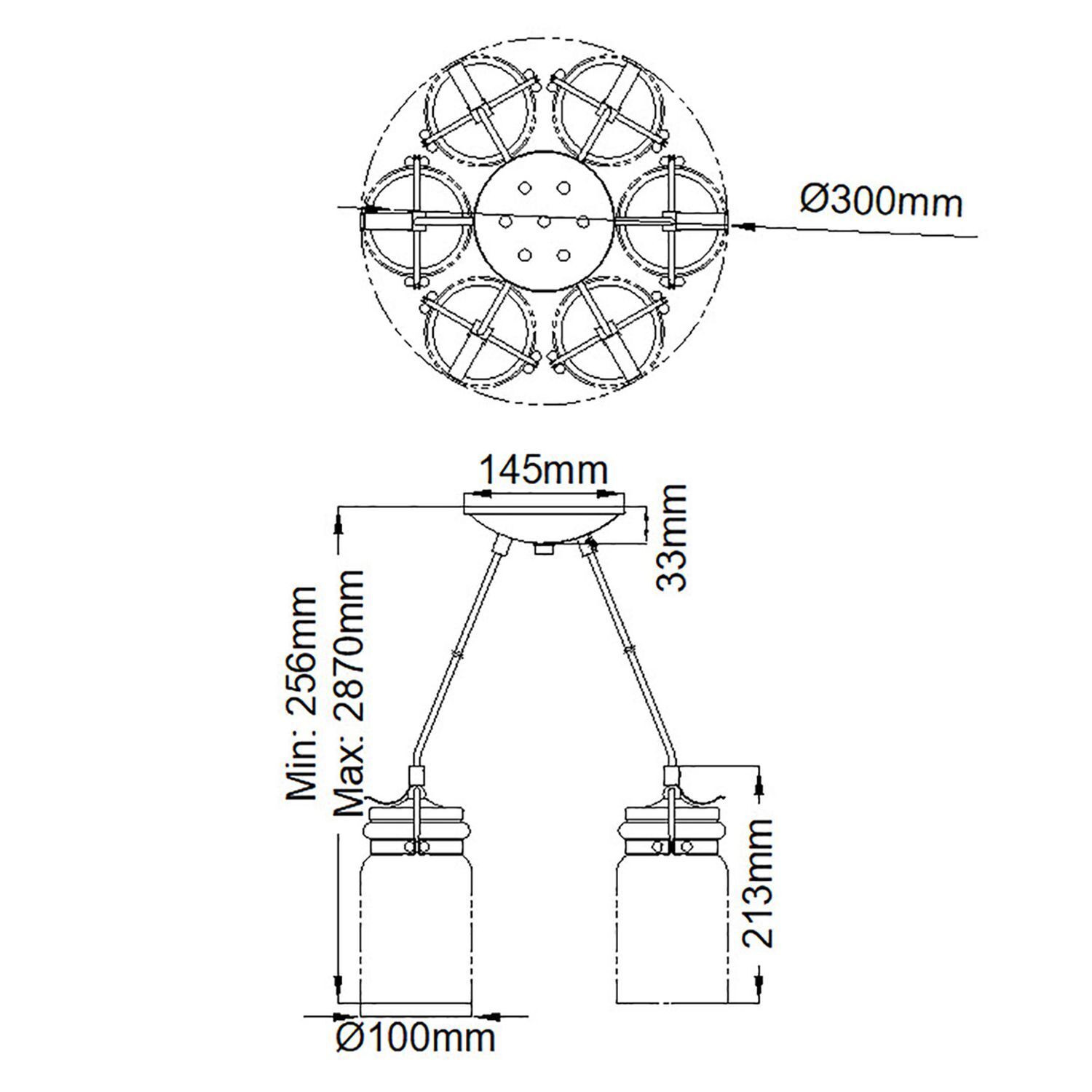 Suspension métal verre 6x E27 en laiton ajustable
