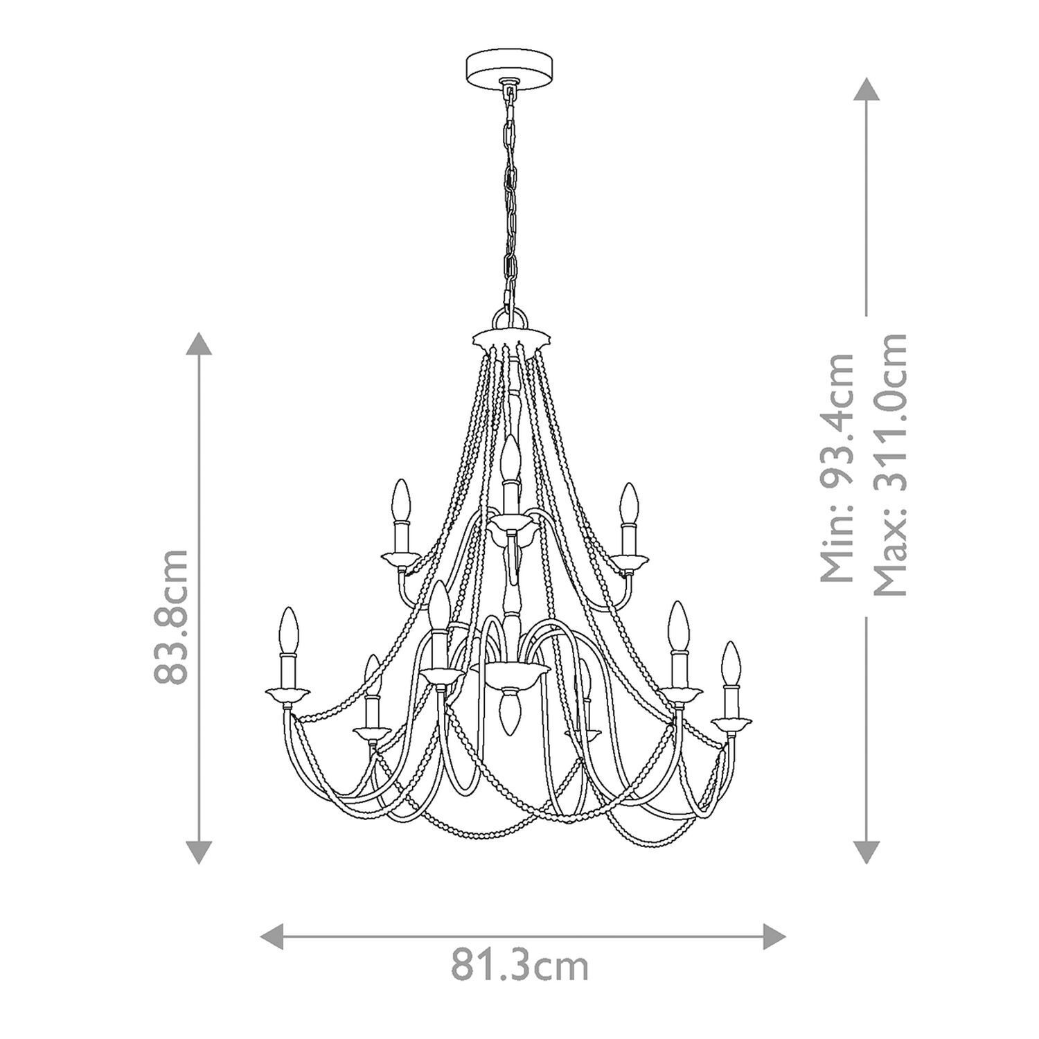 Lustre Landhaus Shabby L : 81,3 cm H : max. 311 cm Gris