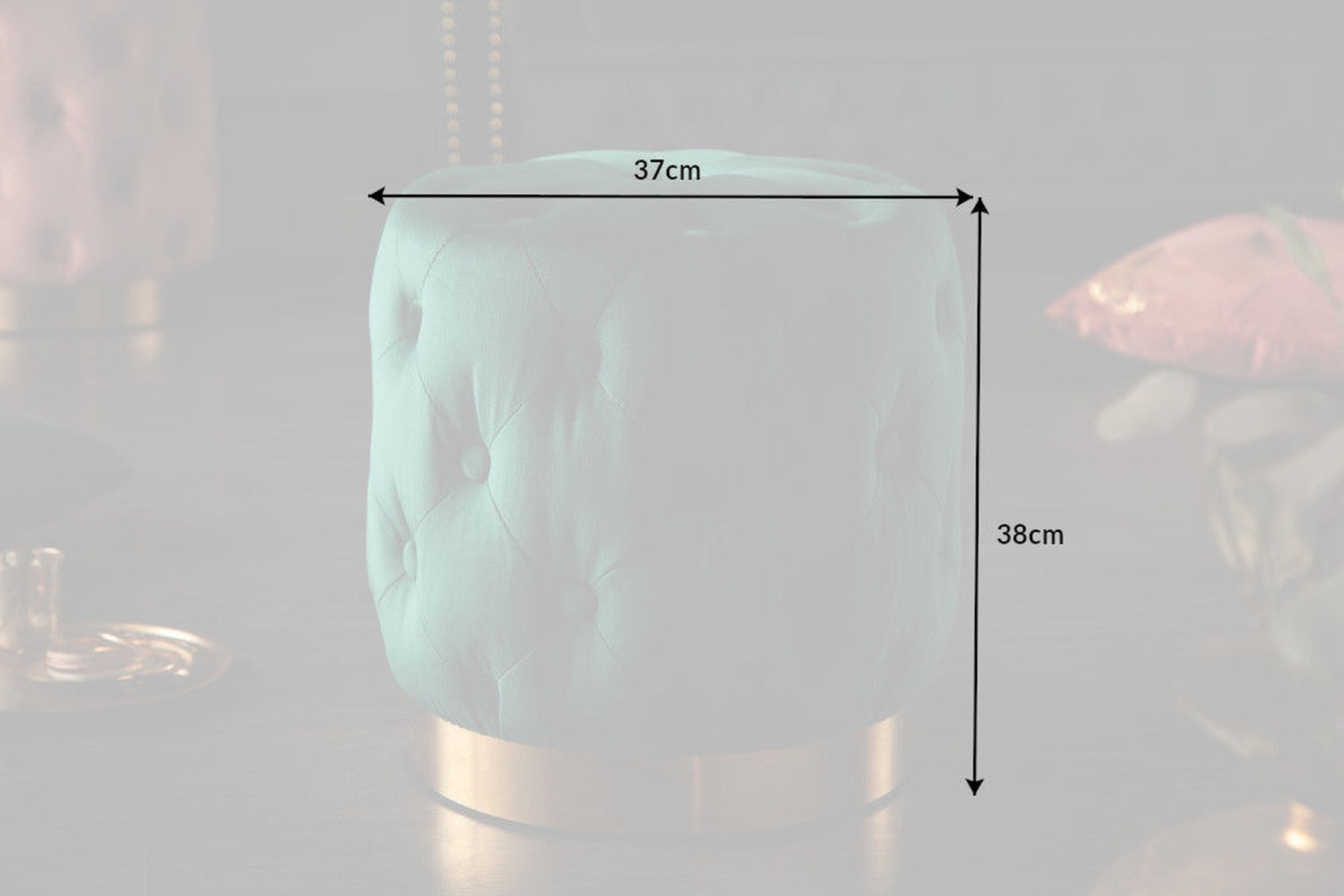 Pouf Vert Or Revêtement velours Ø 37 cm petit Chesterfield Moebel, Glas, Porzellan, Töpferei, Lampe