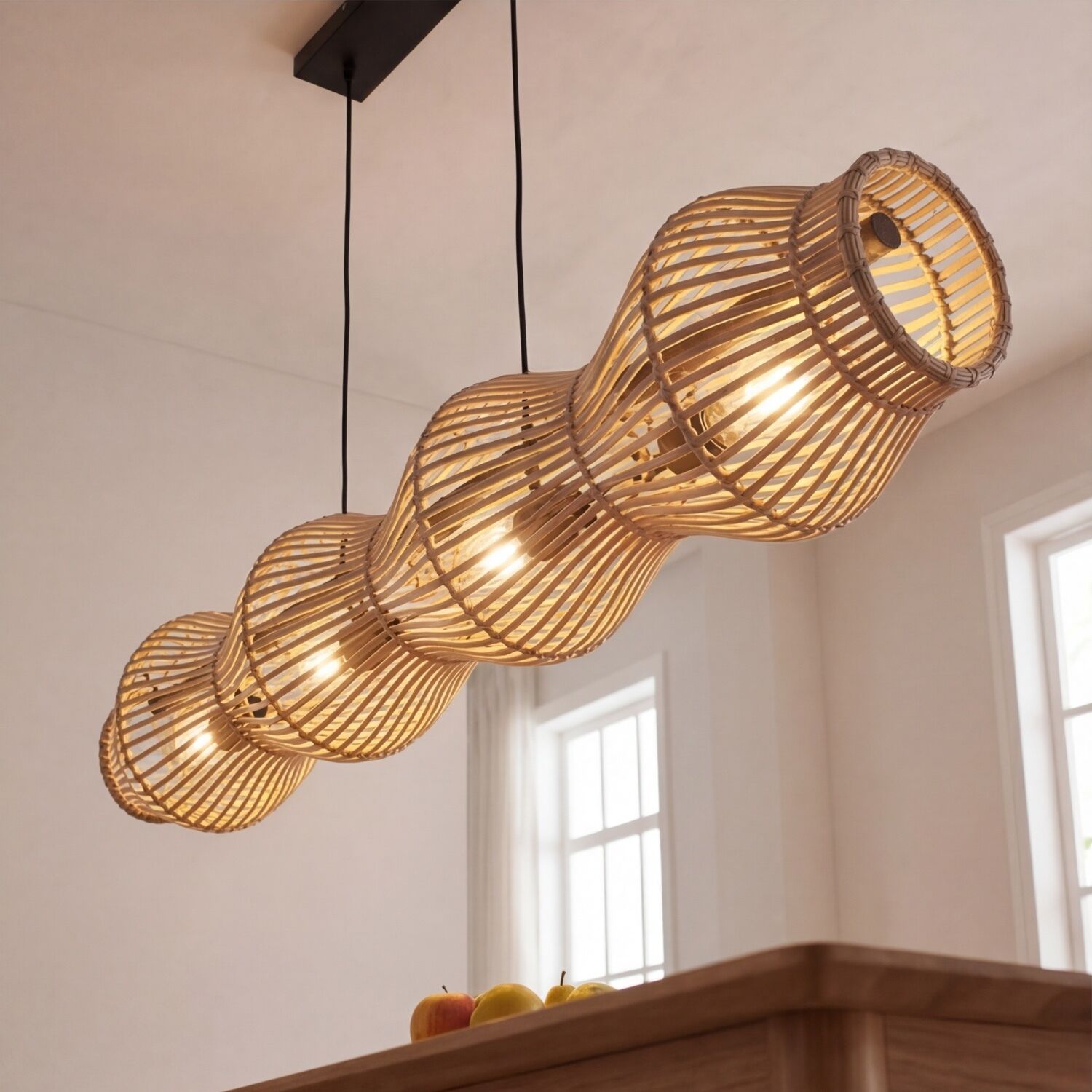pendant light, holzrahmen, rattan lampe, küchenbeleuchtung, warmes licht