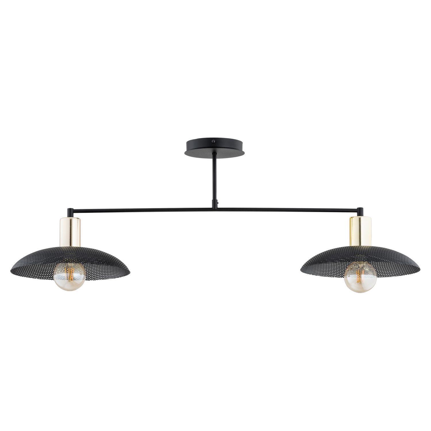 Plafonnier métal 100 cm de long noir or E27 2 flammes