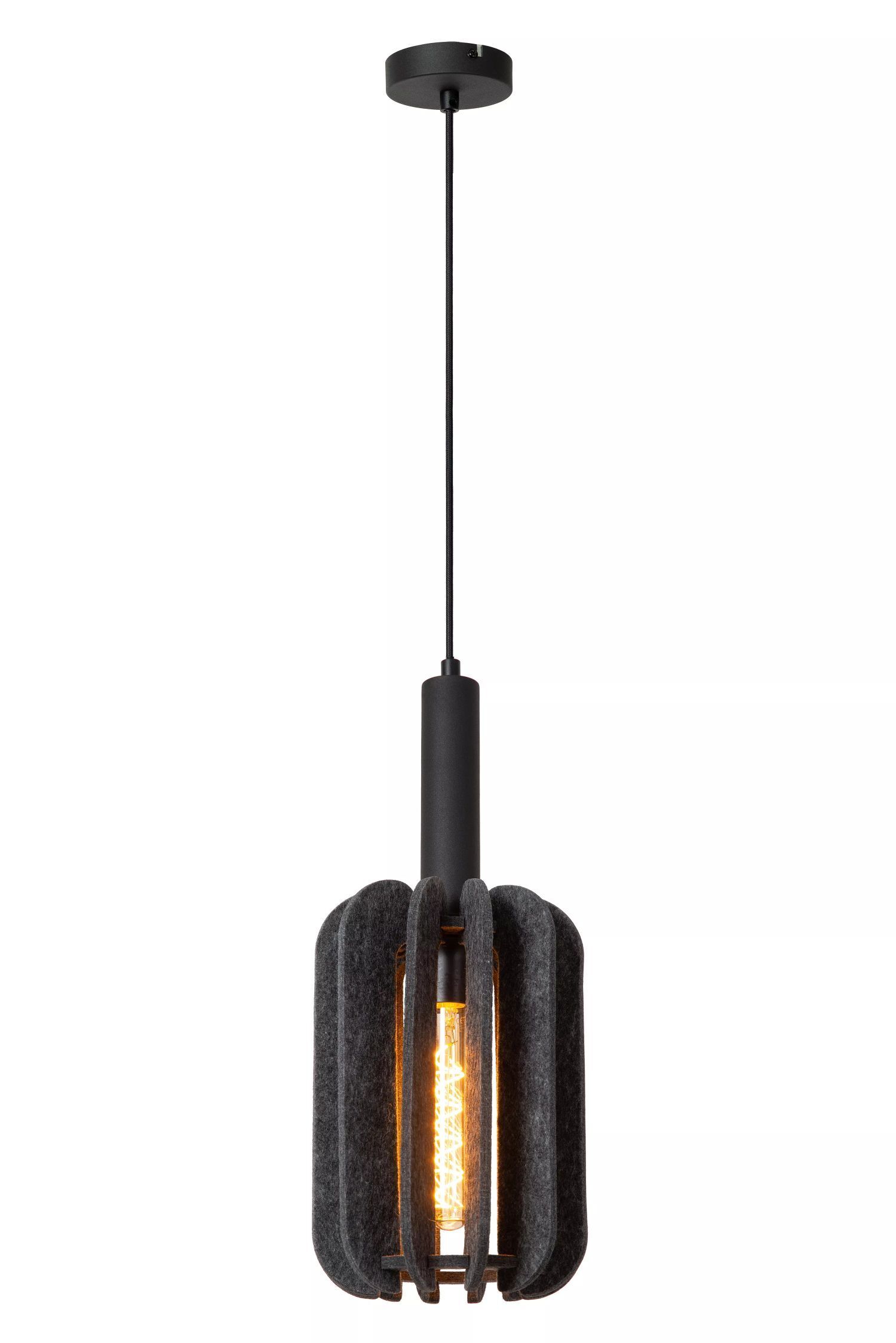 Hängelampe Filz Metall Grau Schwarz E27 Ø20 cm rund