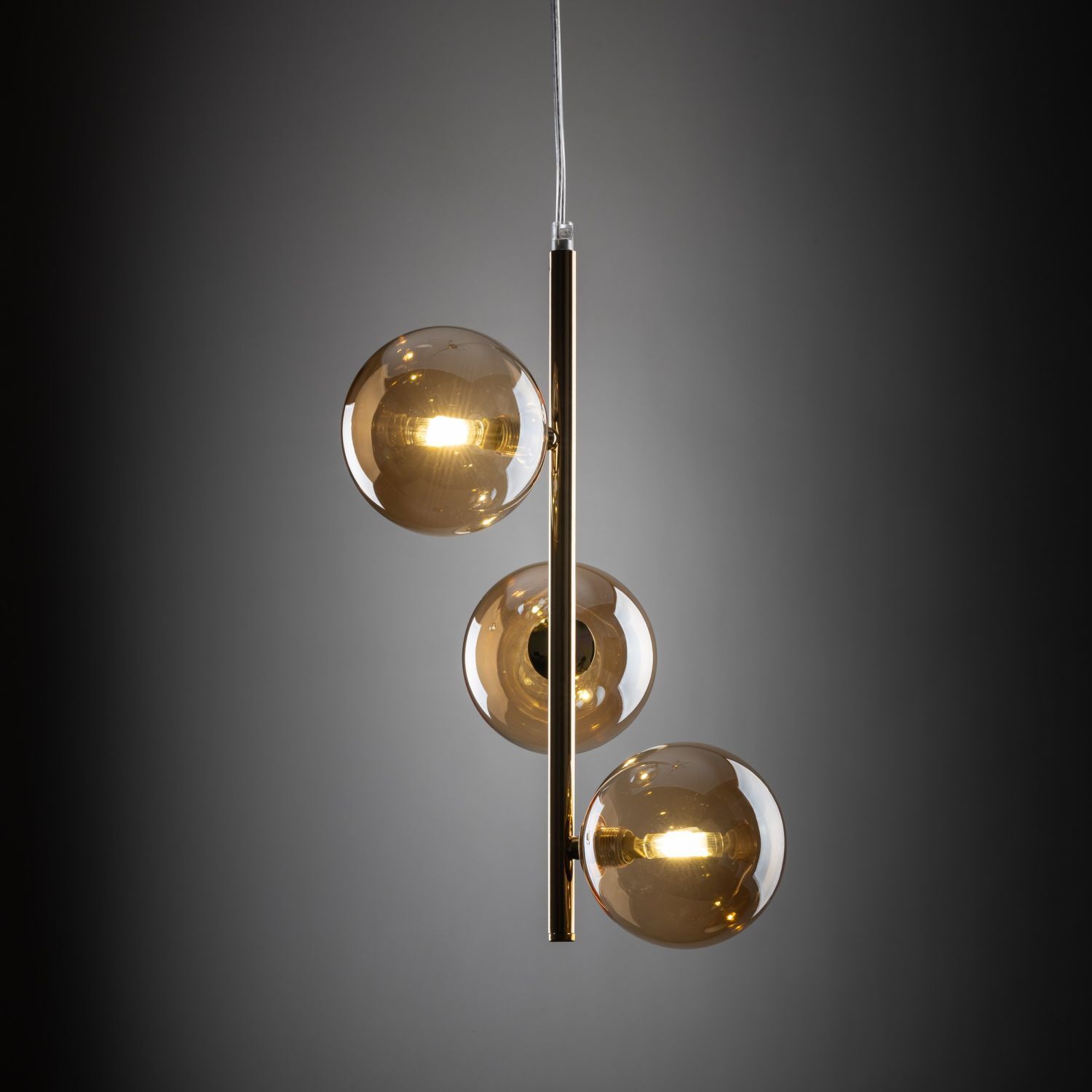 Suspension verre fumé métal L : 23cm en or ambre MIEKE