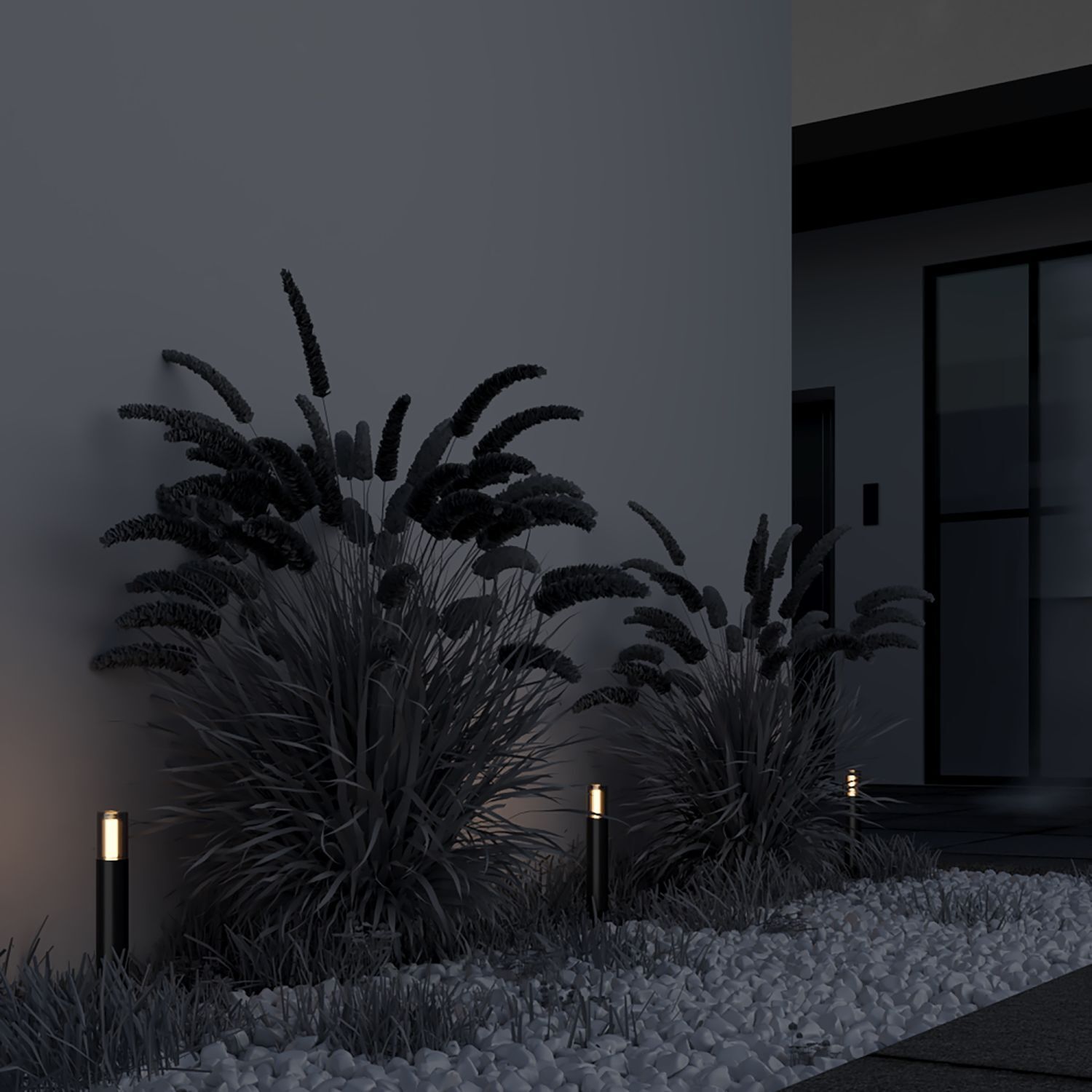 Borne d'éclairage aluminium verre G9 IP54 hauteur 46 cm graphite Pflanze, Schilf, Natur, Nacht, Draußen