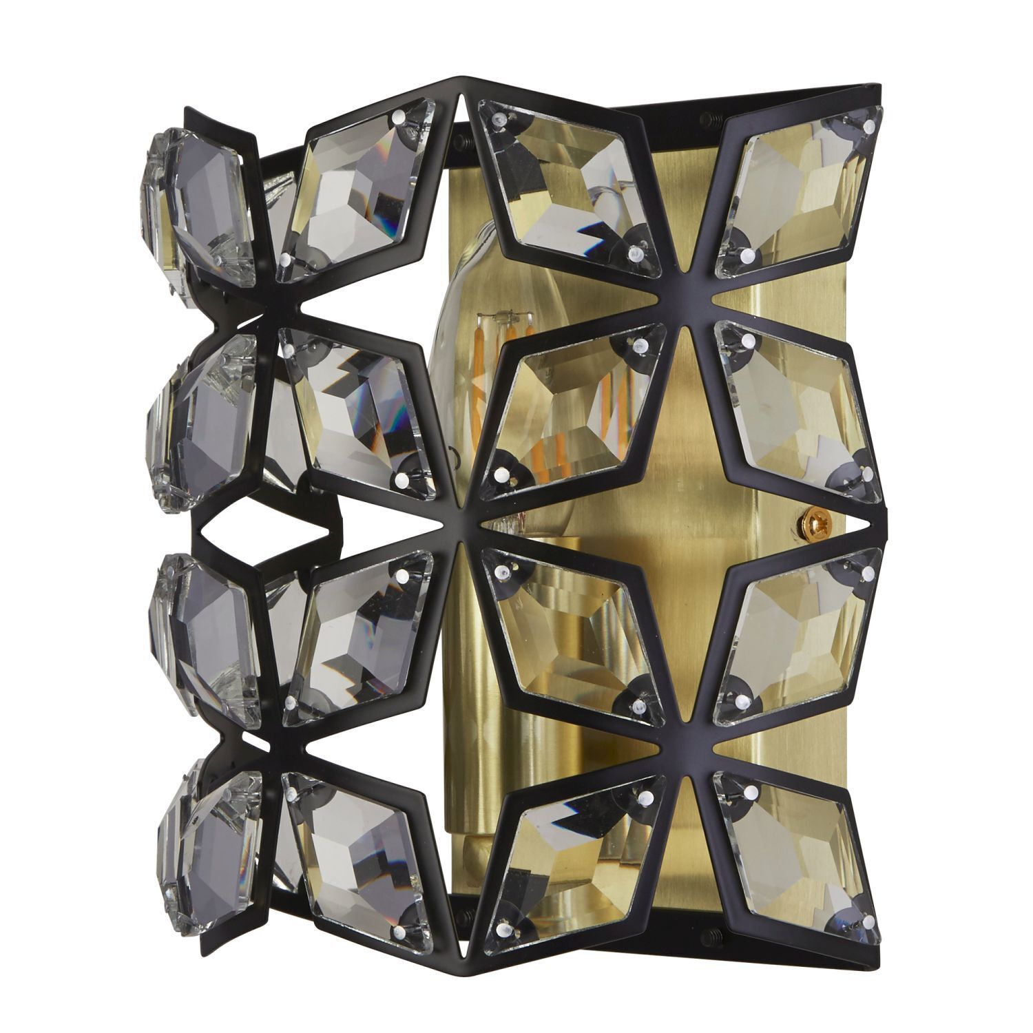 Applique intérieure cristal H : 18 cm E14 en laiton noir