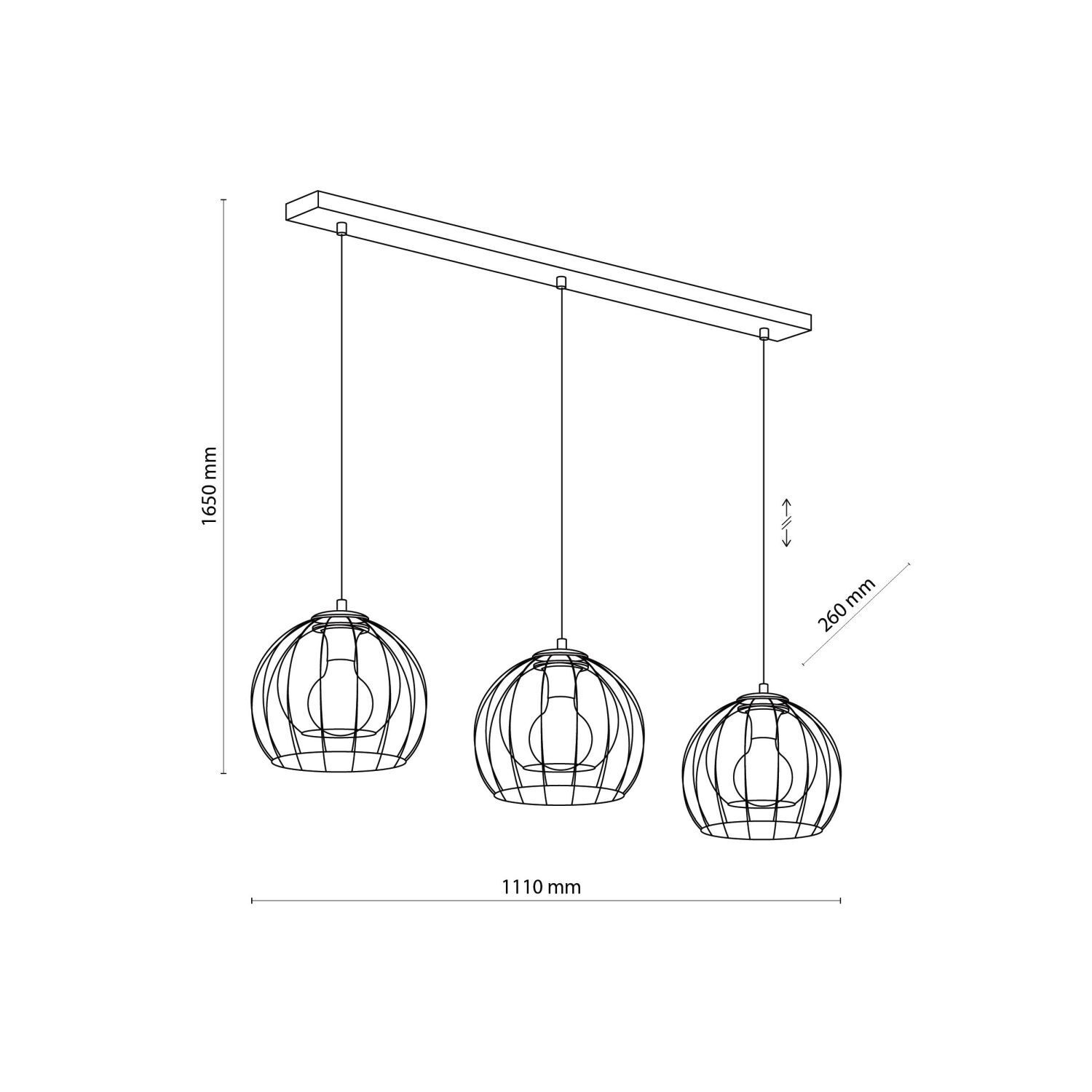 Lampe à suspendre métal verre 3 flammes noir gris E27