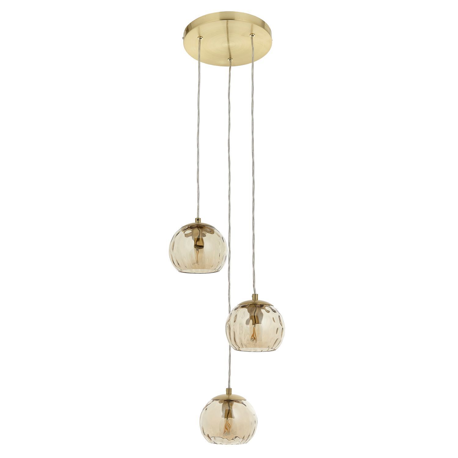 Lampe à suspendre verre fumé métal L : 31 cm H : max. 137,5 cm réglable en laiton champagne 3 flammes E14 boule abat-jour Lampe à suspendre salle à manger