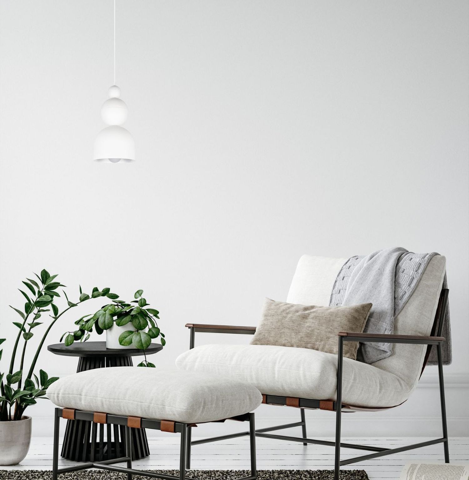 Lampe à suspendre blanche métal Loft Design E27 L:17 cm ronde