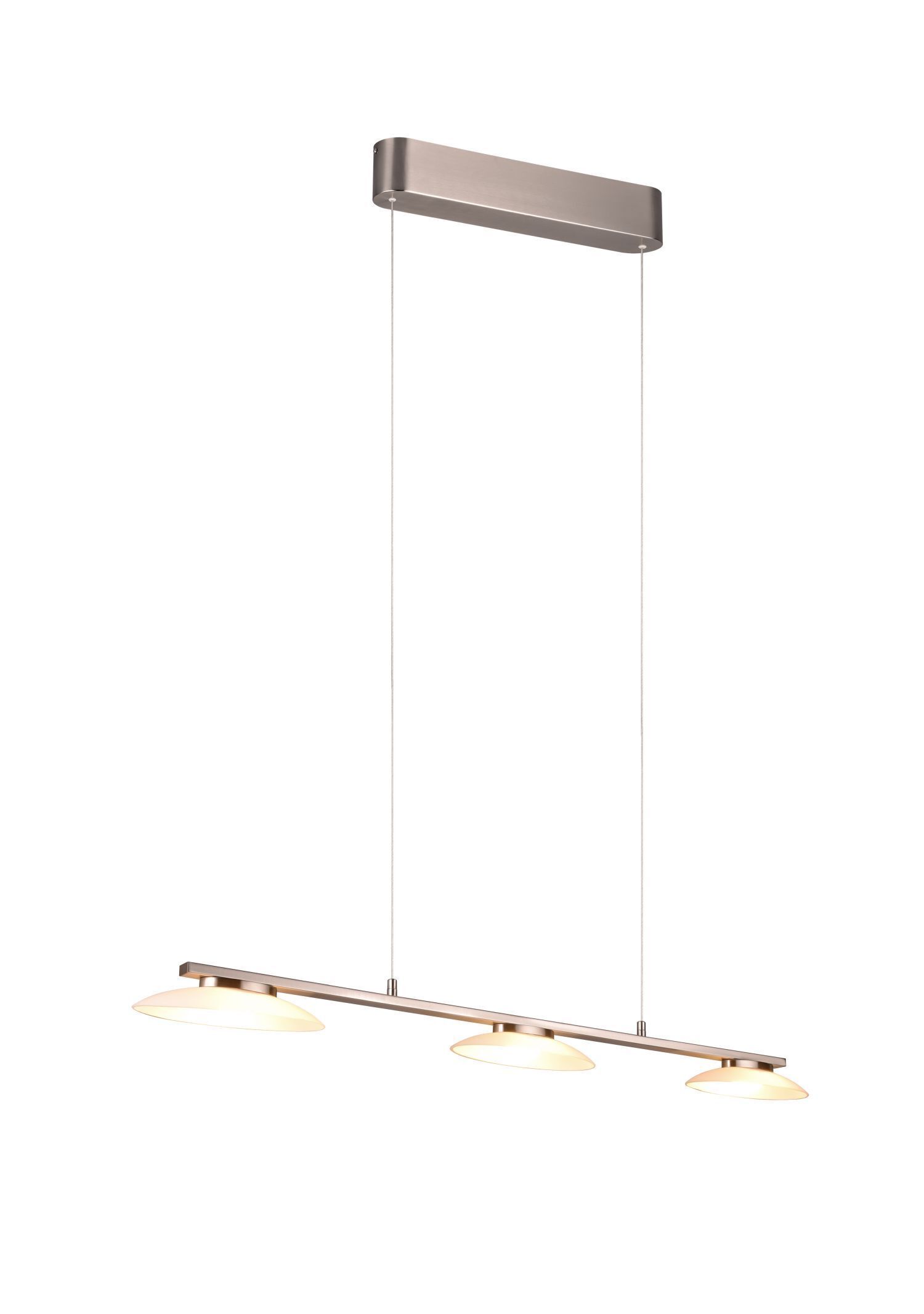 Suspension LED métal verre nickel 3 flammes 102 cm