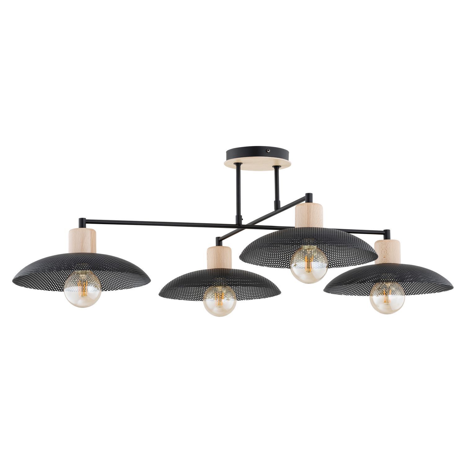 Plafonnier noir imitation bois 100 cm de long métal E27 4 flammes