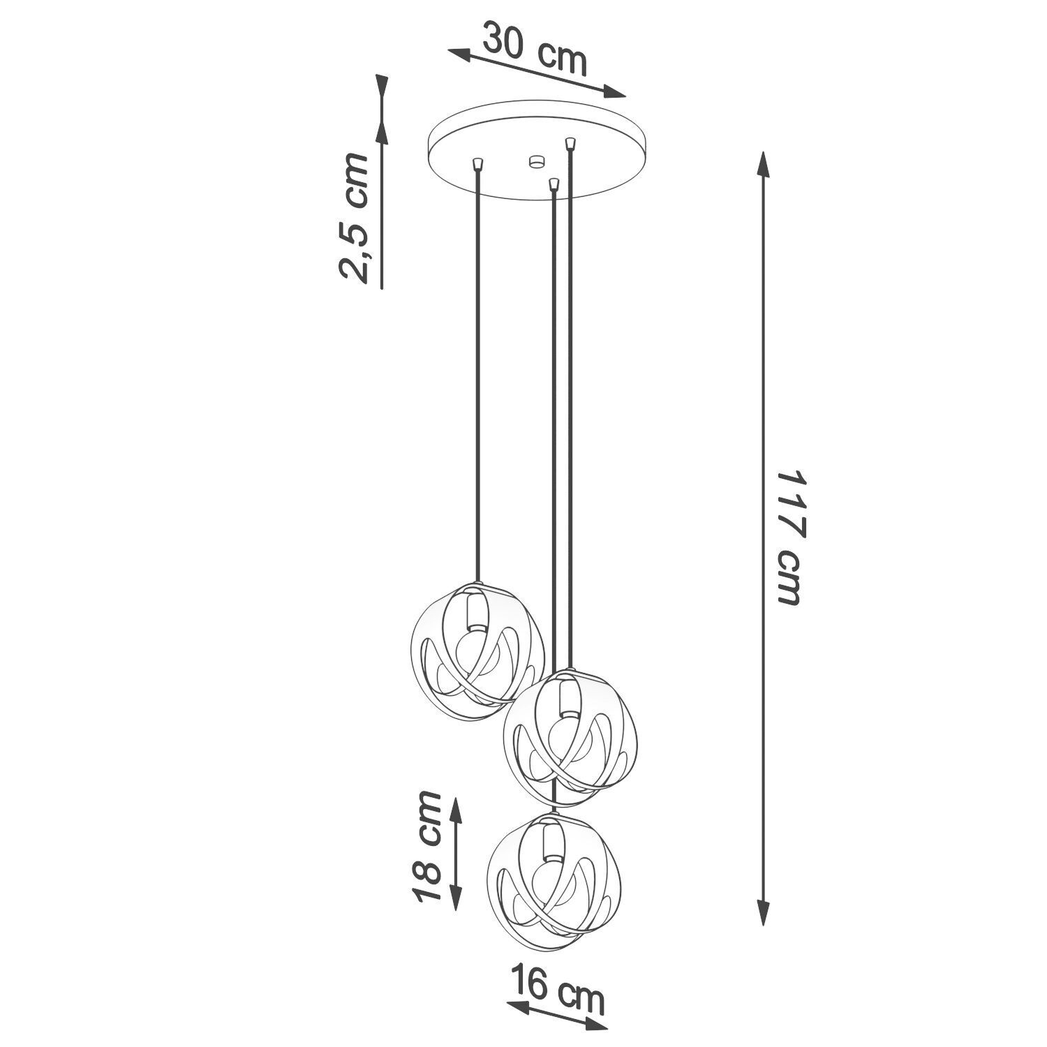 Lampe à suspendre Moderne Ø 30 cm Métal 3-flamme E27 Noir
