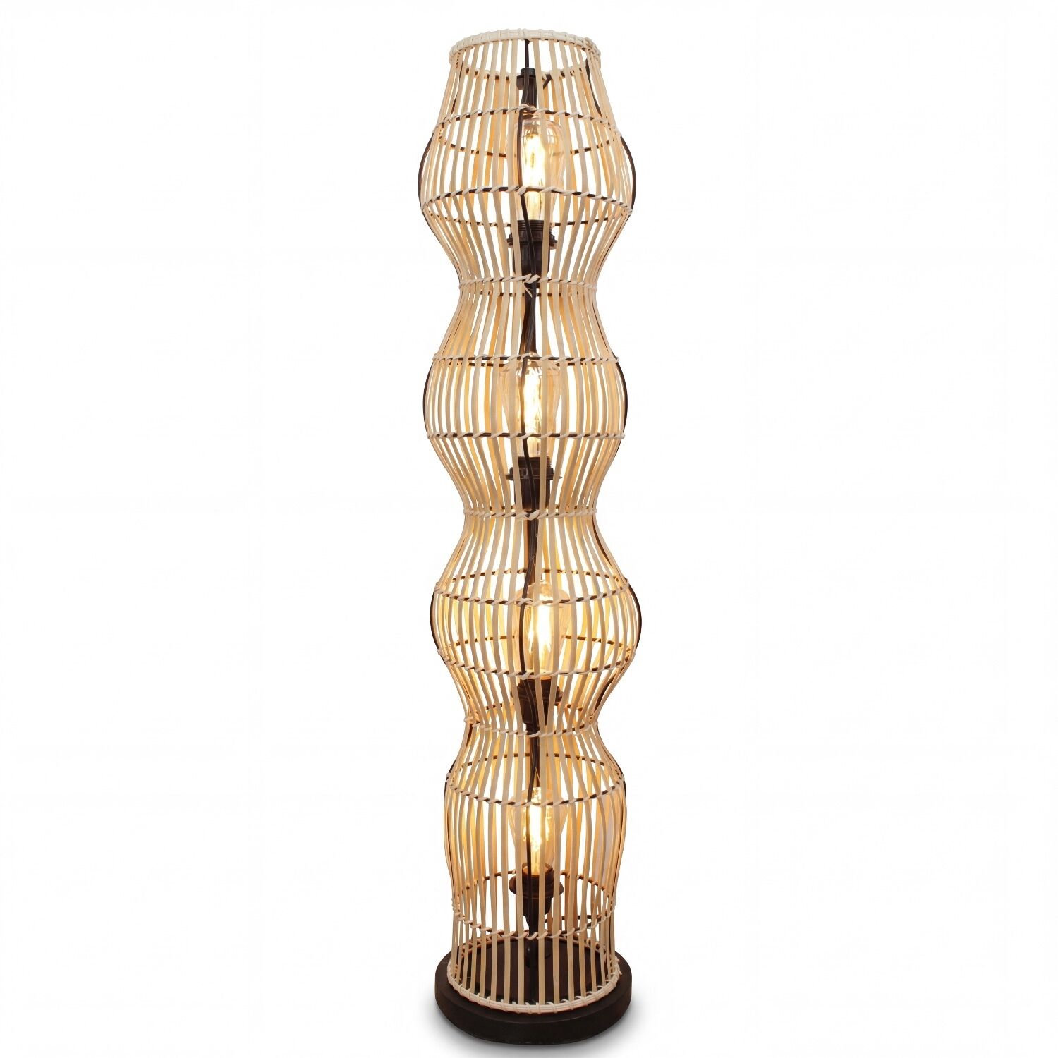 Kleine Stehlampe Bambus Natur 111 cm E27 Skandinavisch Stehlampe, Lampengehäuse, Holz, Rattan, Standleuchte