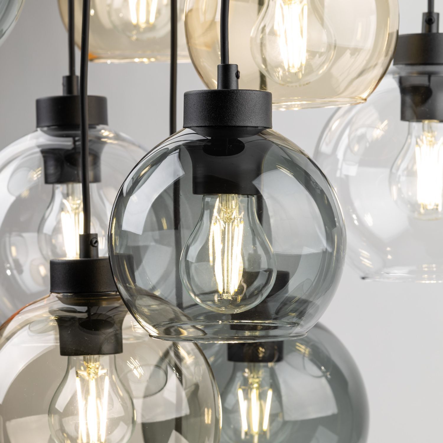 Suspension verre fumé H : max. 140 cm réglable 9x E27 Licht, Lampe, Leuchte