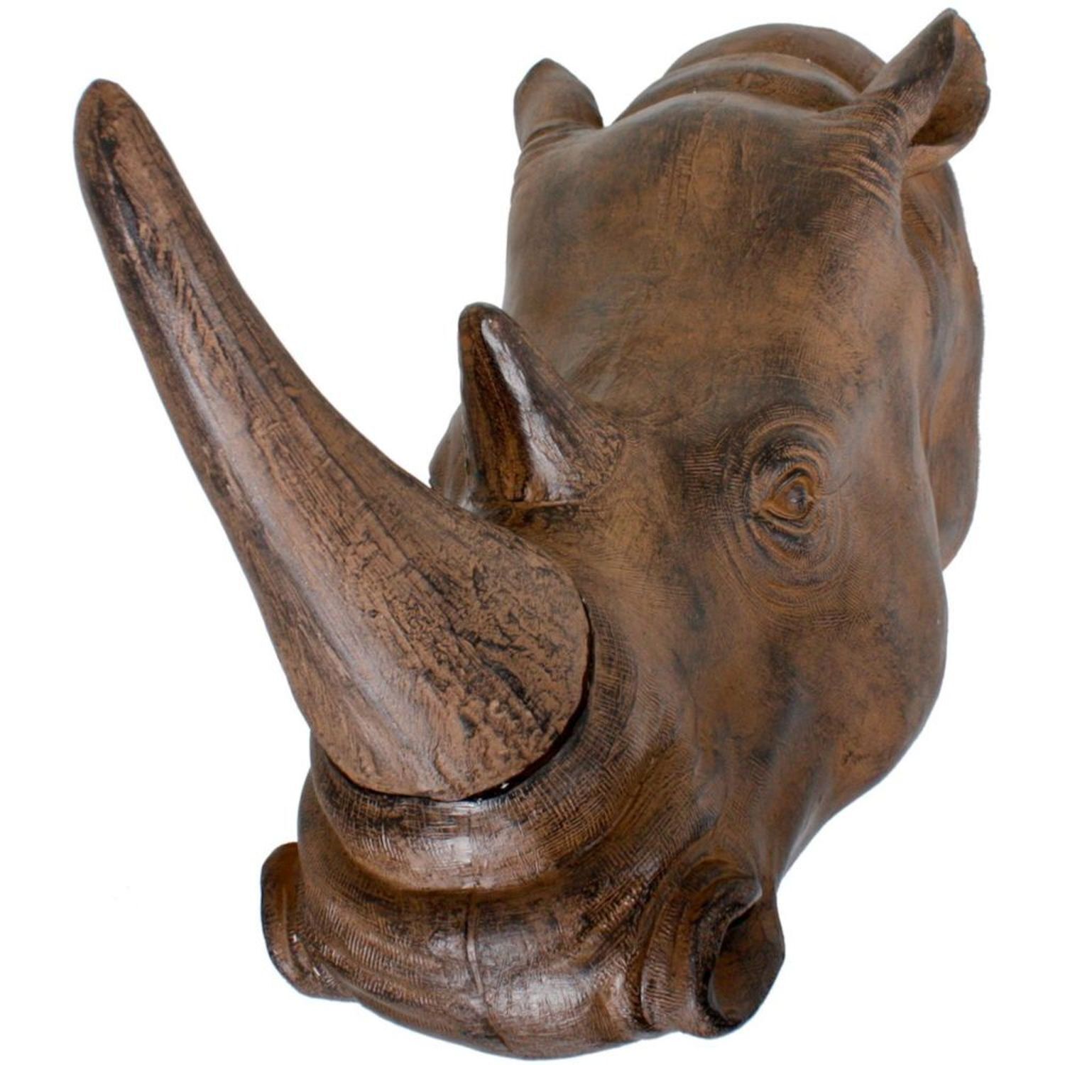 Sculpture murale Tête de rhinocéros Polyrésine L : 61 cm Brun artificiel Tier, Säugetier, Nashorn, Tierwelt, Elefant